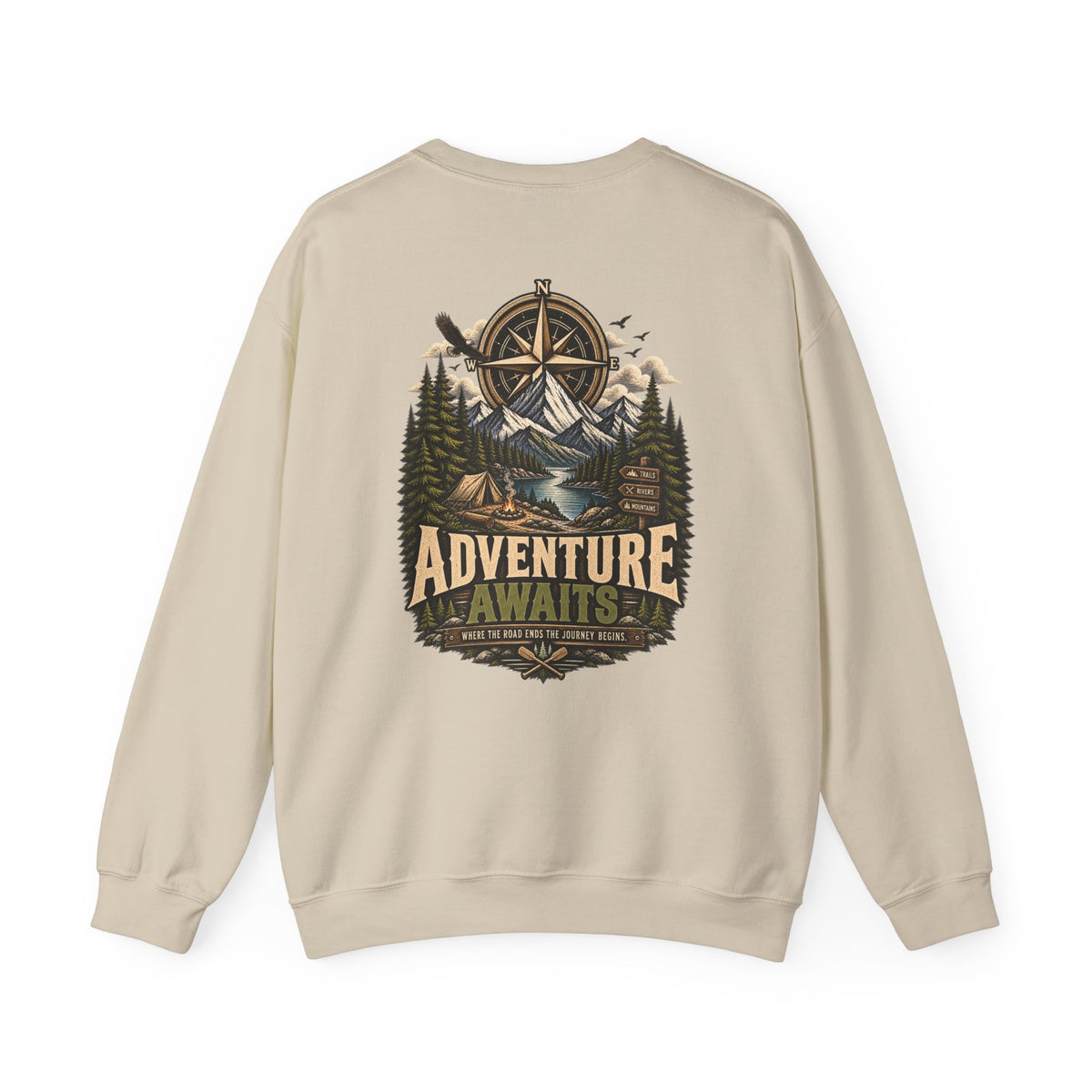 Adventure Awaits Crewneck Sweatshirt — Northbound Supply Co. Compass Mountain Design