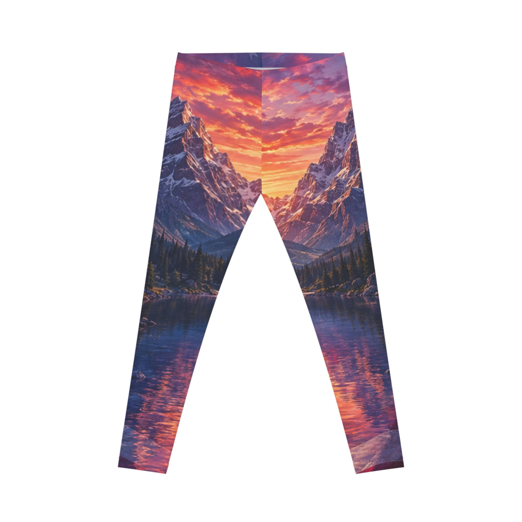 Patriotic Mountain Sunset Women's Leggings — Patriotic USA Stars & Stripes All-Over Print