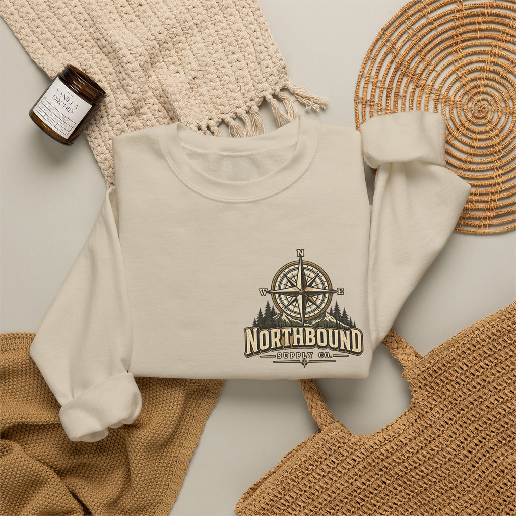 NS-005 Into The Wild Crewneck Sweatshirt — 'Northbound' Supply Co.  Adventure Compass Design