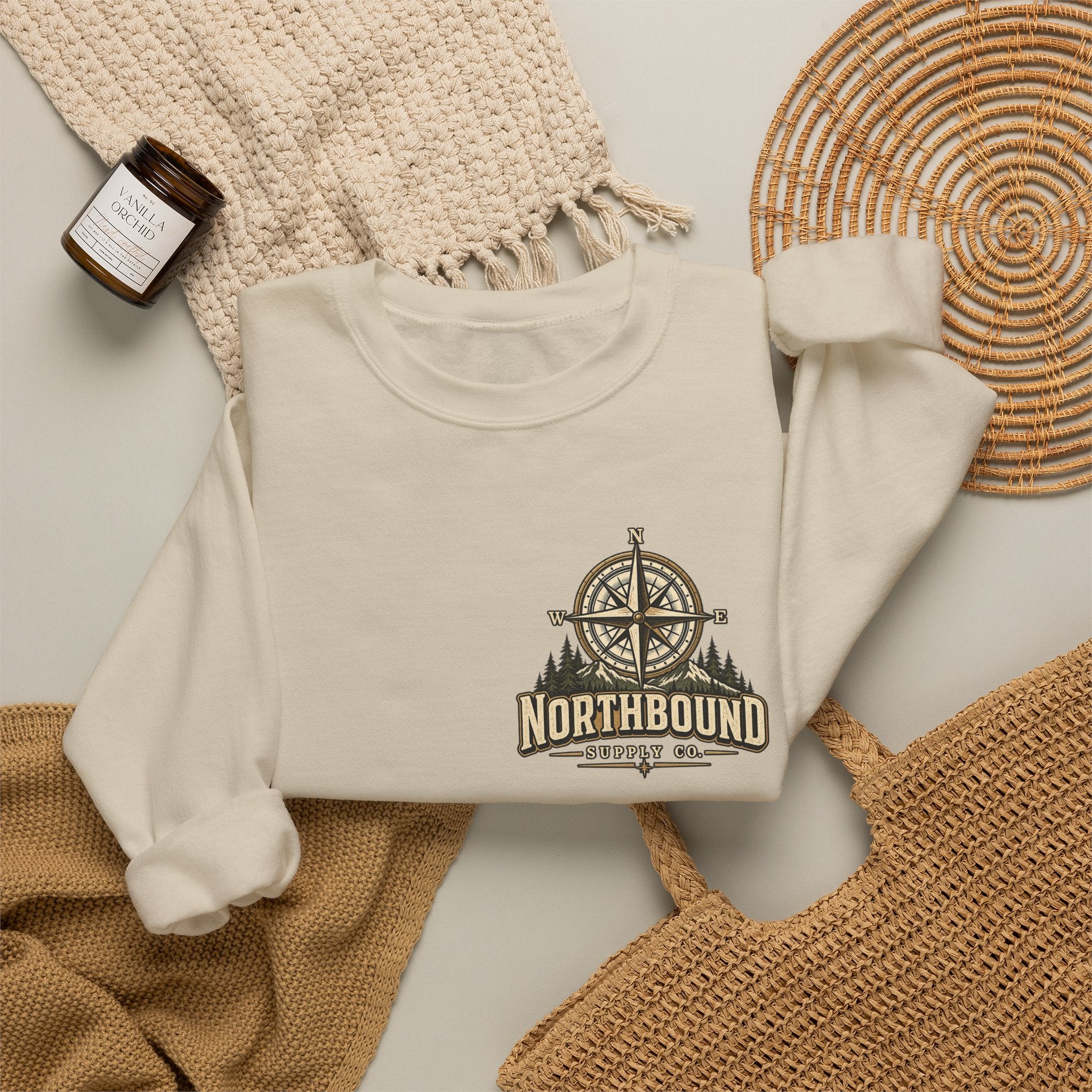 NS-005 Into The Wild Crewneck Sweatshirt — 'Northbound' Supply Co.  Adventure Compass Design