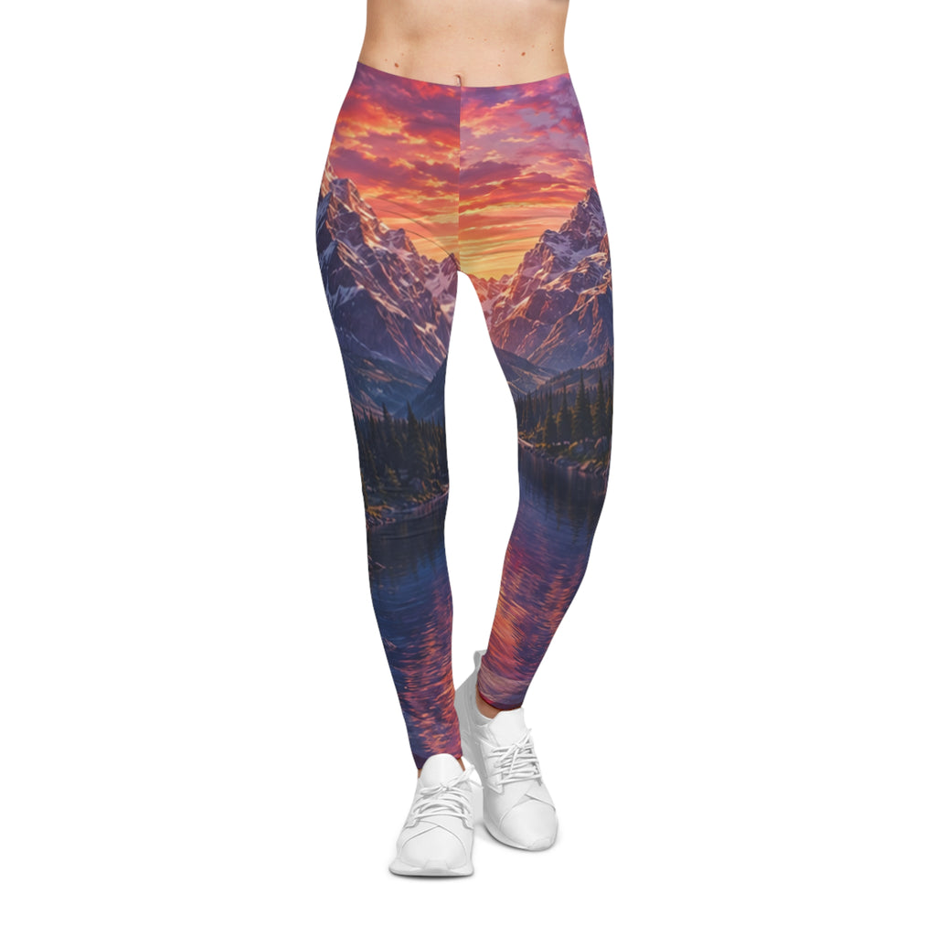 Patriotic Mountain Sunset Women's Leggings — Patriotic USA Stars & Stripes All-Over Print