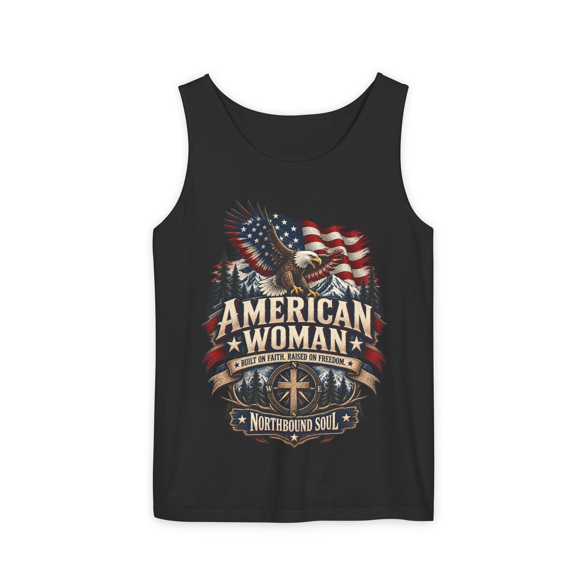 WG-006 American Woman Tank Top — Northbound Supply Co. Patriotic Eagle Flag Graphic