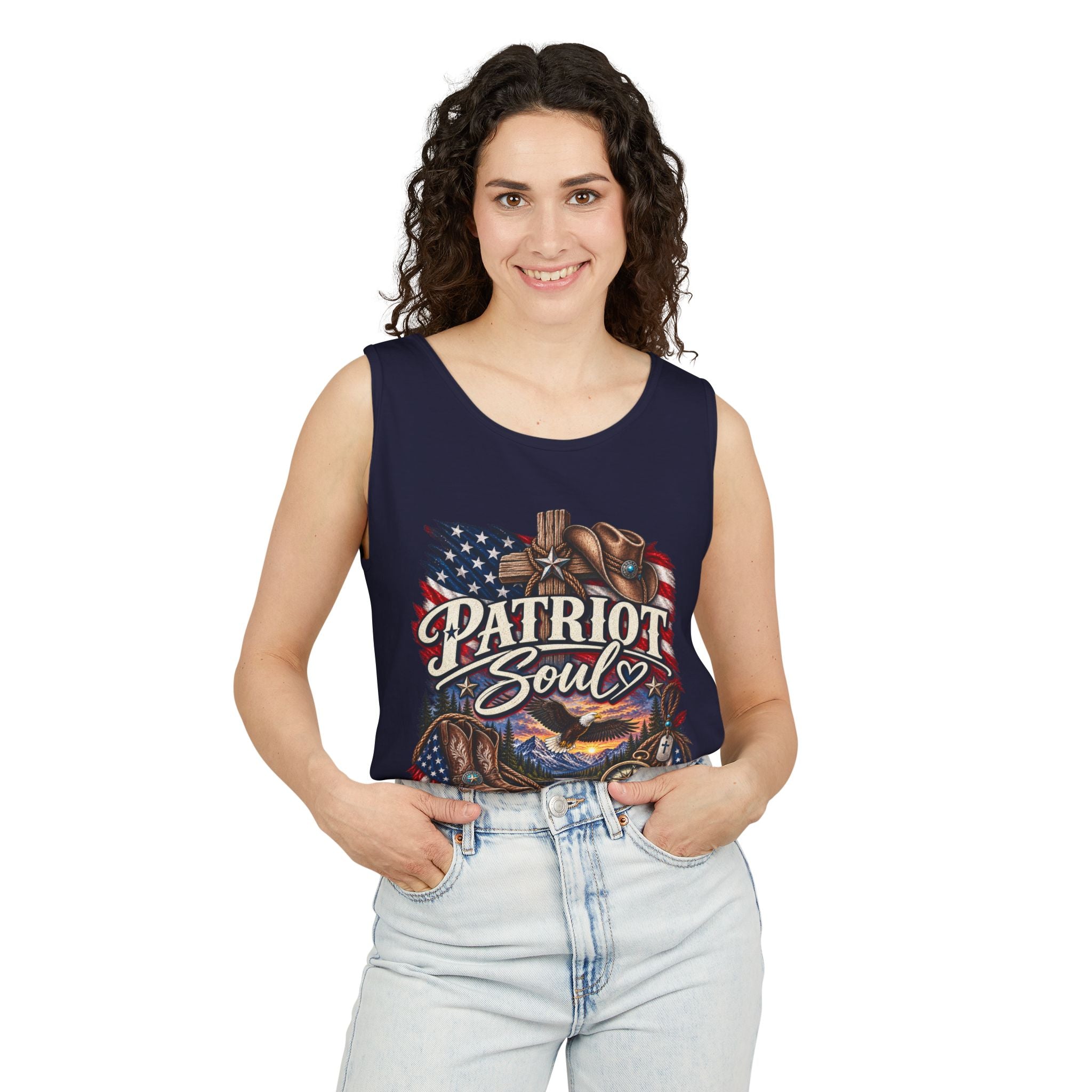 WG-009 Patriot Soul Tank Top —Northbound Supply Co. American Flag Eagle Motorcycle Vintage Graphic