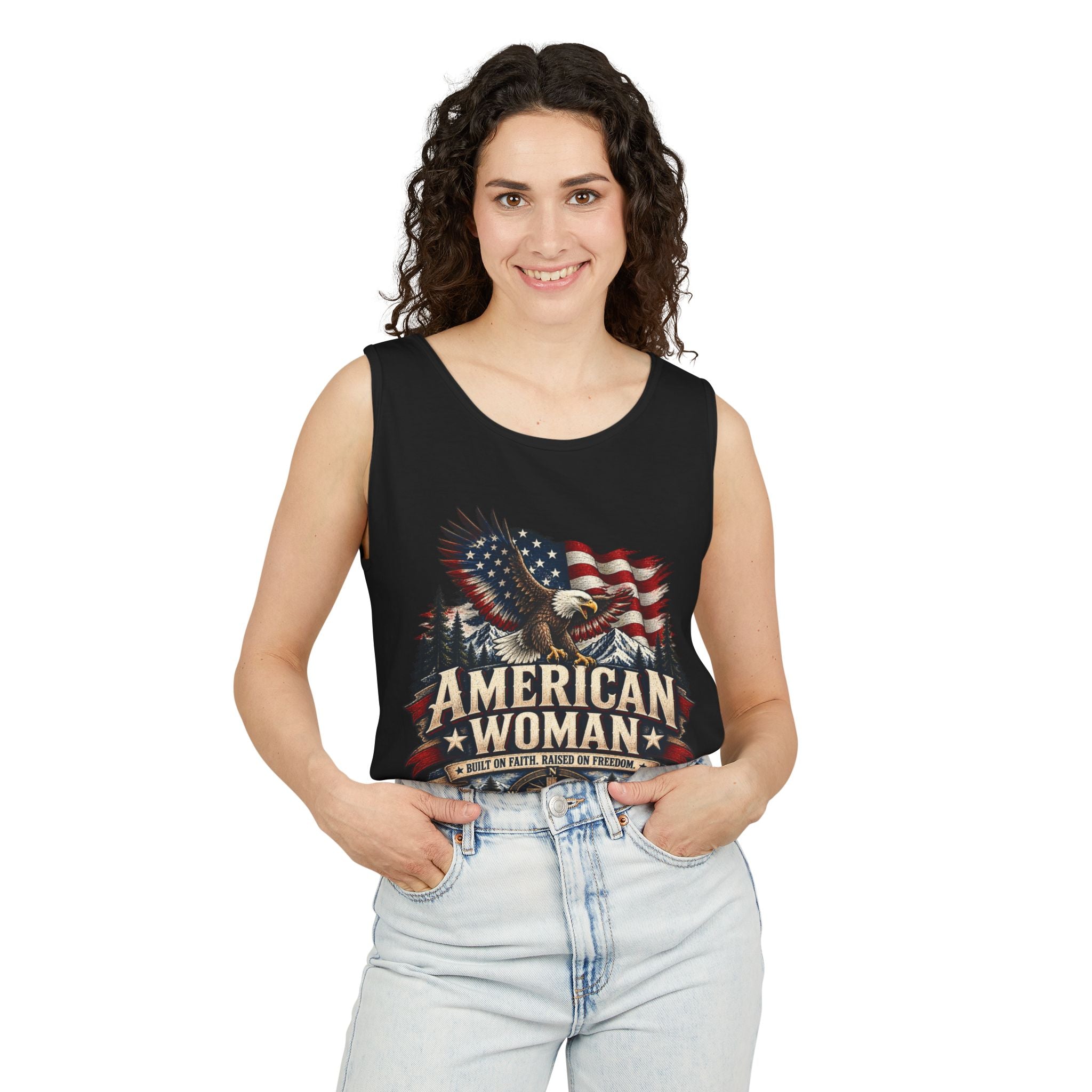 WG-006 American Woman Tank Top — Northbound Supply Co. Patriotic Eagle Flag Graphic