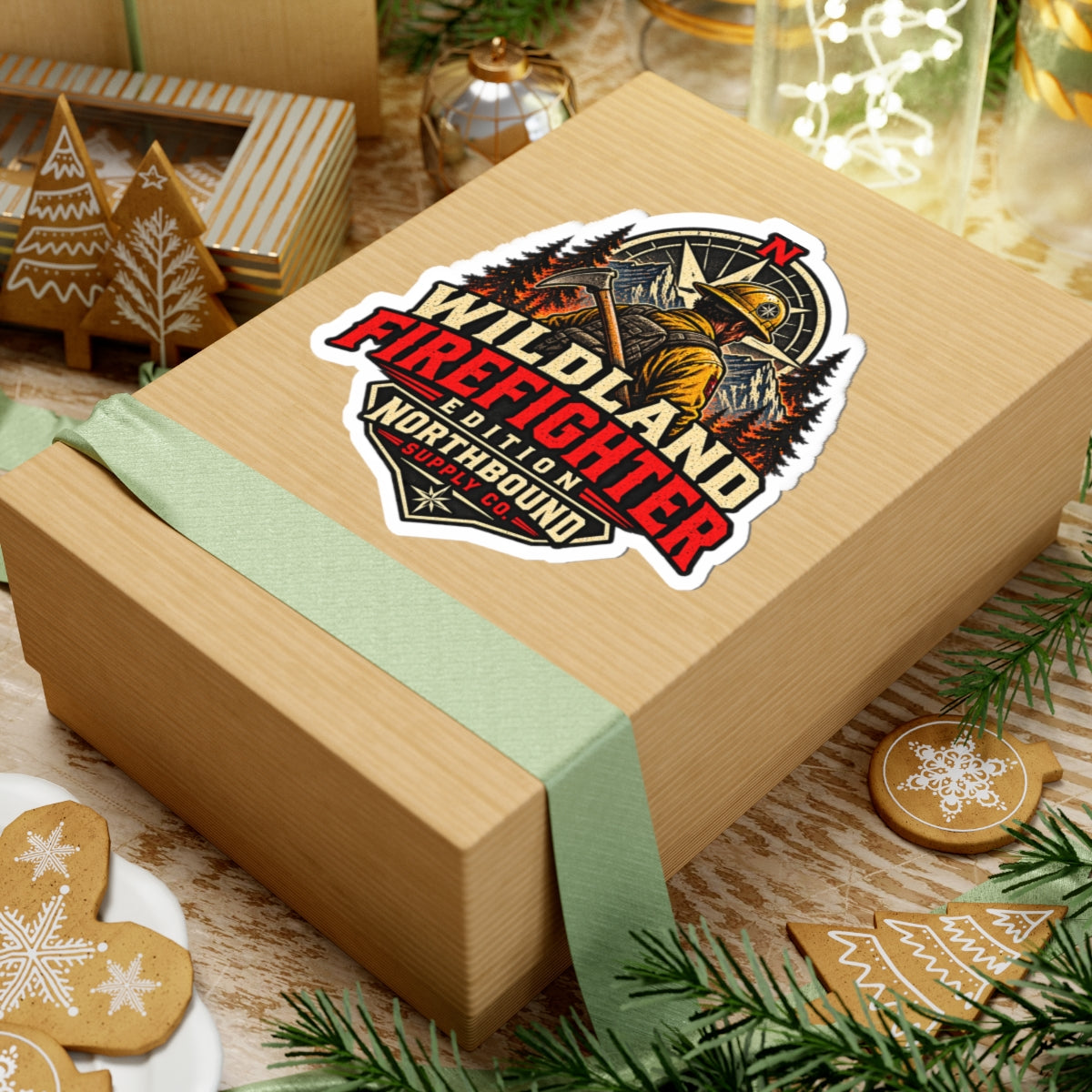 Wildland Firefighter Kiss-Cut Sticker — Retro Forest Firefighter Badge