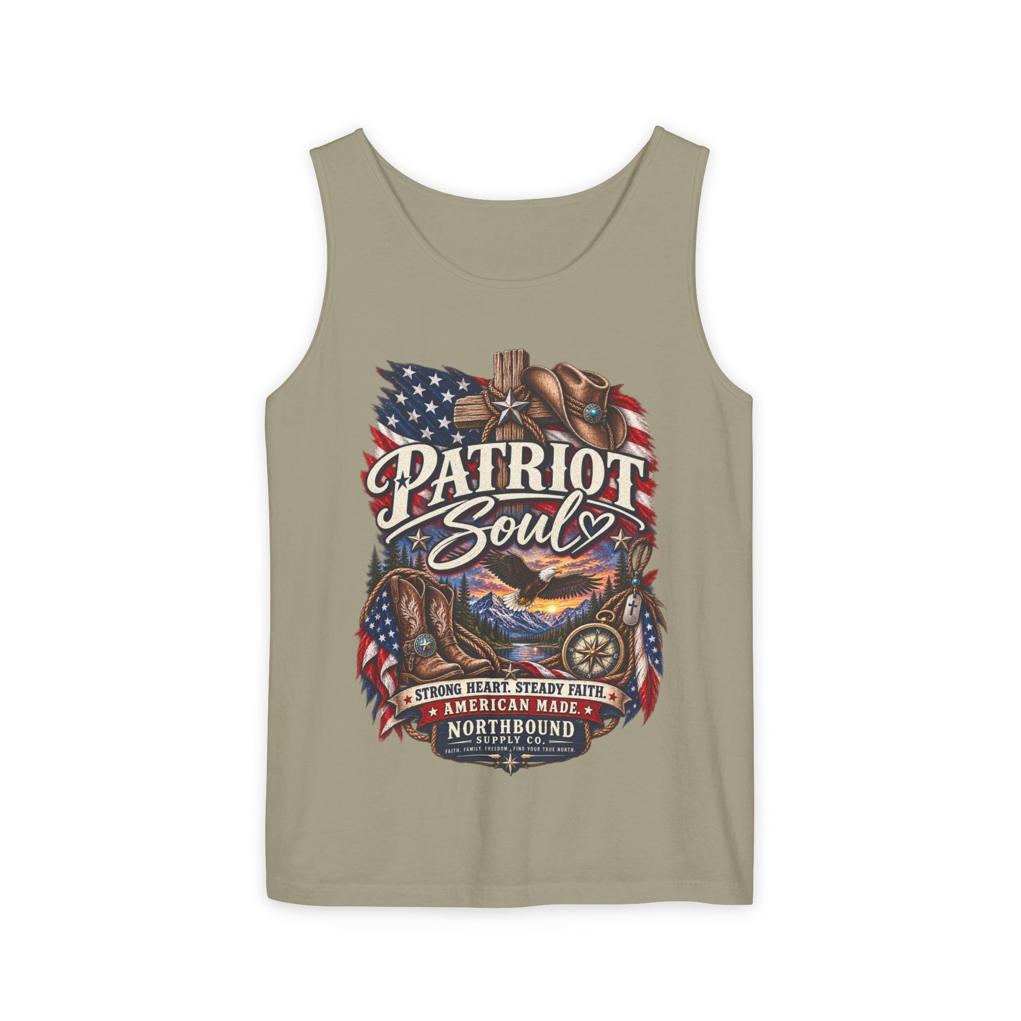 WG-009 Patriot Soul Tank Top —Northbound Supply Co. American Flag Eagle Motorcycle Vintage Graphic