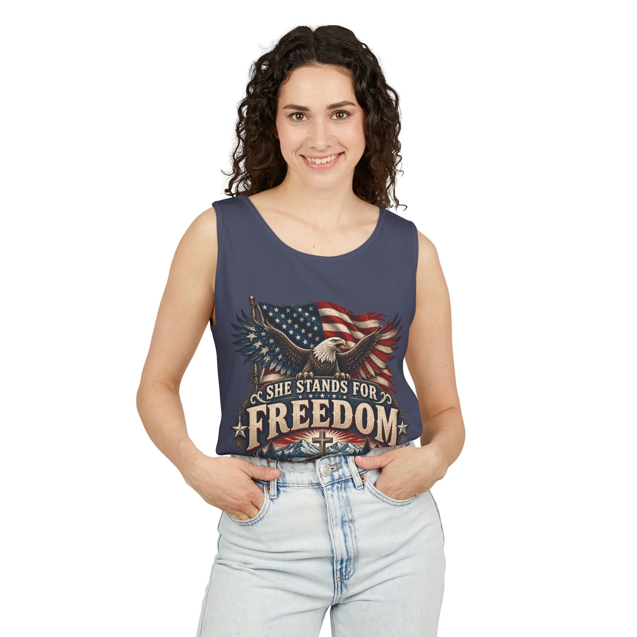 WG-005 Freedom Eagle Tank Top — Northbound Supply Co."She Stands for Freedom" Patriotic American Flag Tank