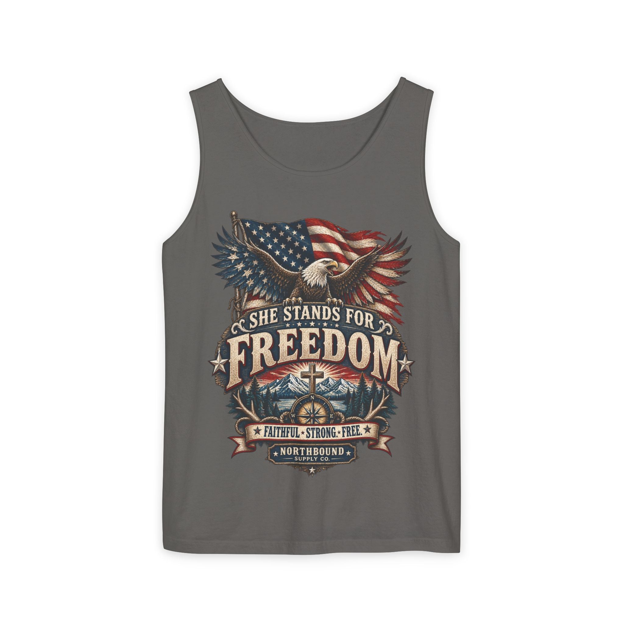 WG-005 Freedom Eagle Tank Top — Northbound Supply Co."She Stands for Freedom" Patriotic American Flag Tank
