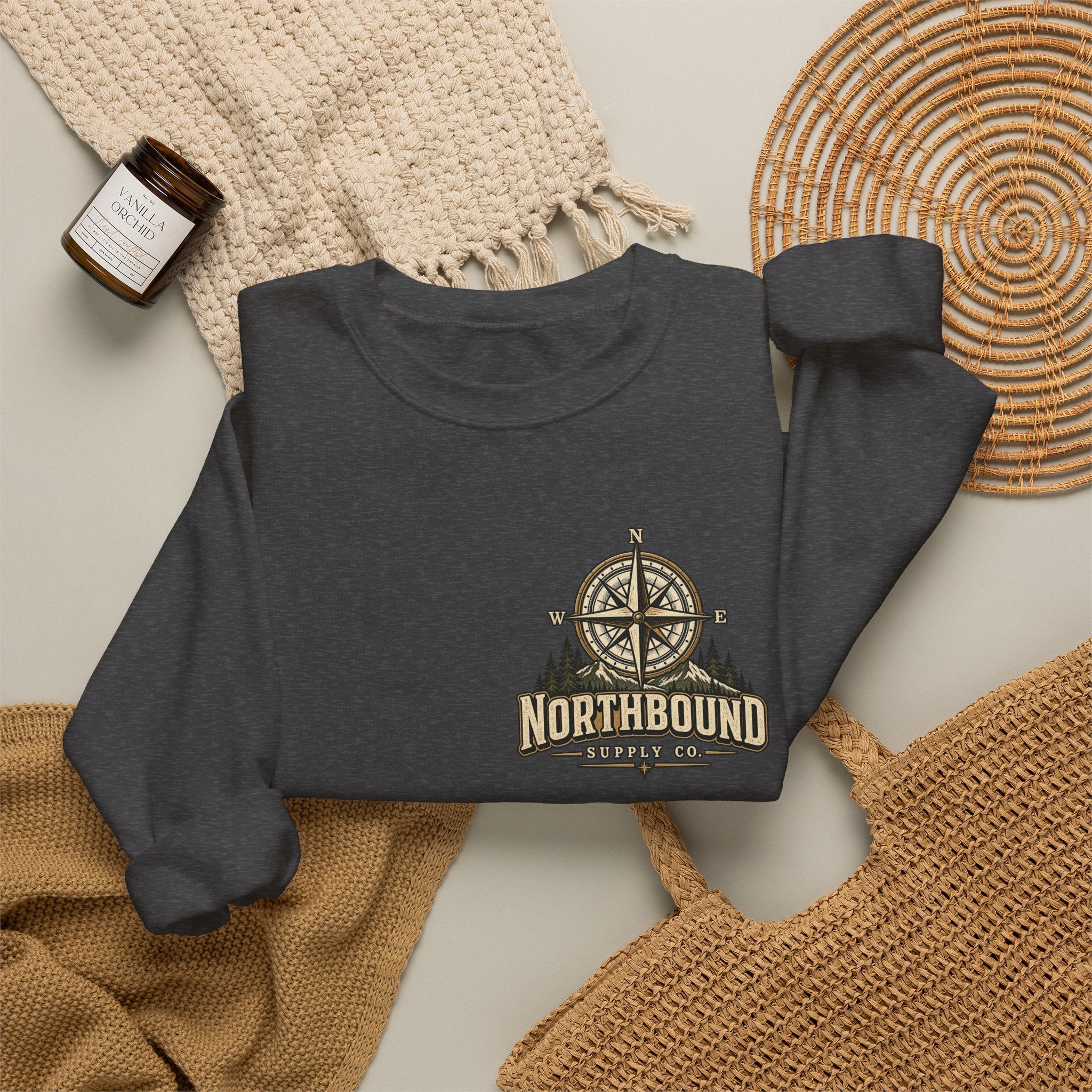 NS-005 Into The Wild Crewneck Sweatshirt — 'Northbound' Supply Co.  Adventure Compass Design