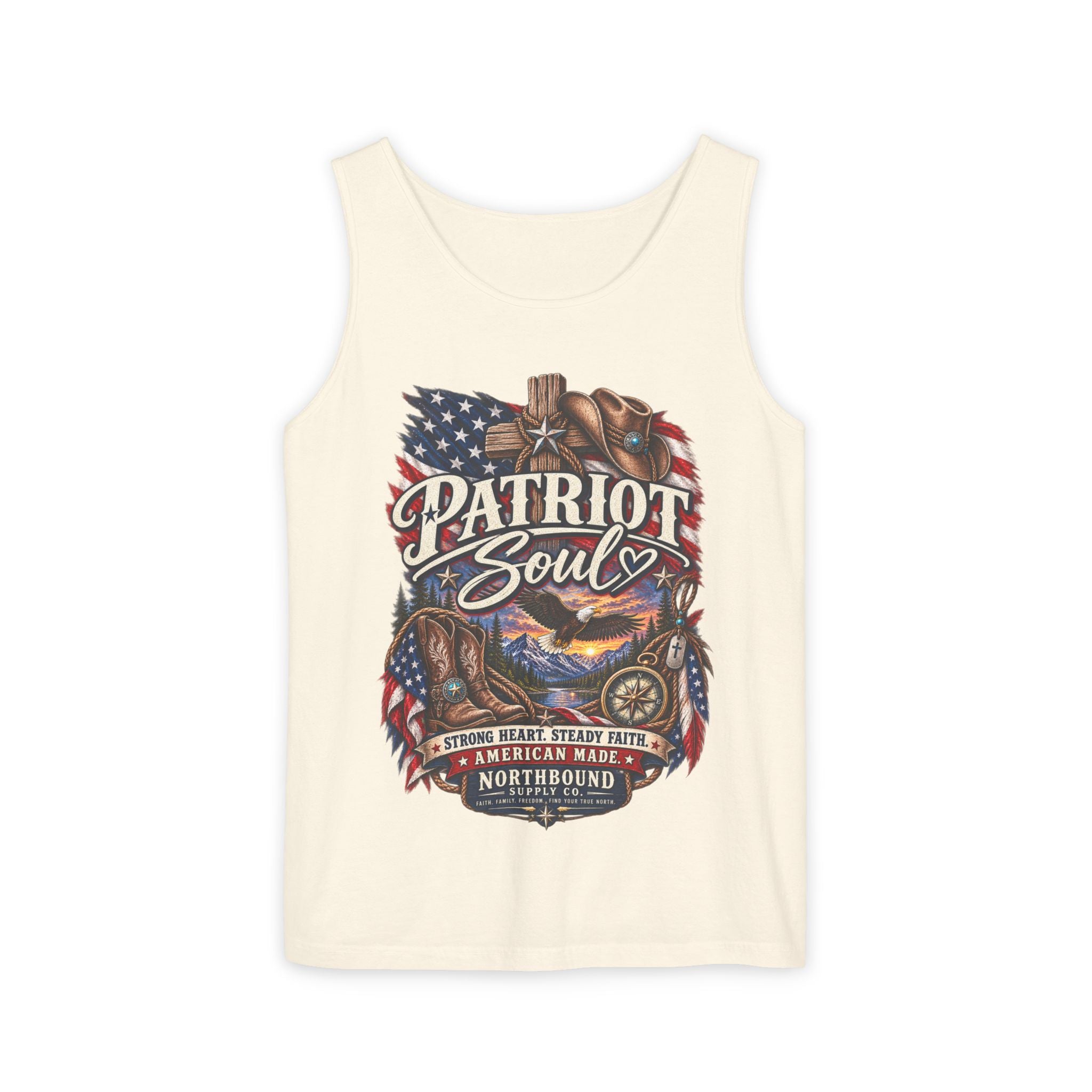 WG-009 Patriot Soul Tank Top —Northbound Supply Co. American Flag Eagle Motorcycle Vintage Graphic