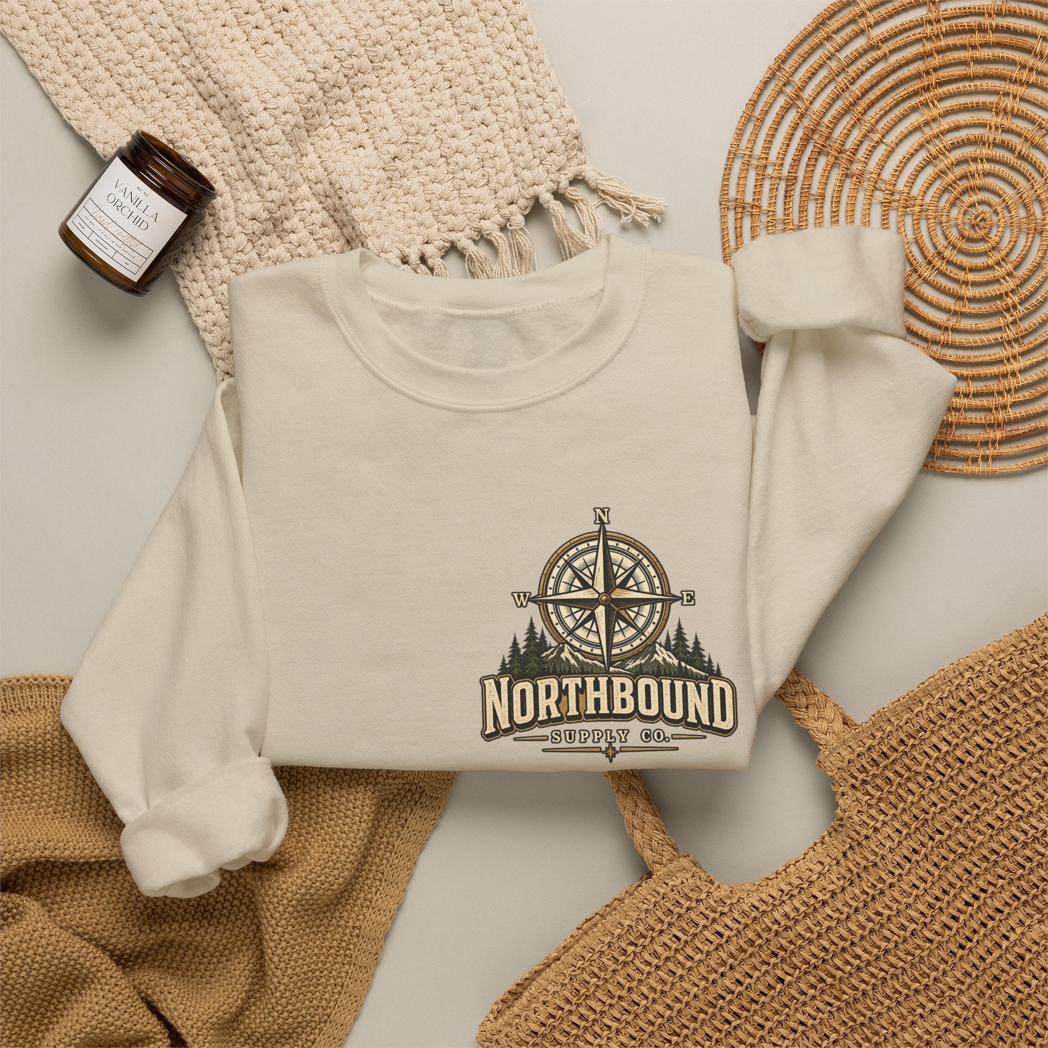 NS-003 Crewneck Sweatshirt - Northbound Supply Co. 'Built Different' Outdoor Adventure Graphic