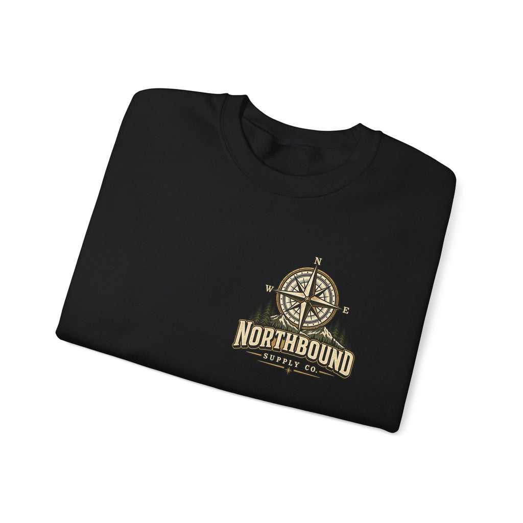 NS-004 Adventure Awaits Crewneck Sweatshirt — Northbound Supply Co. Compass Mountain Design