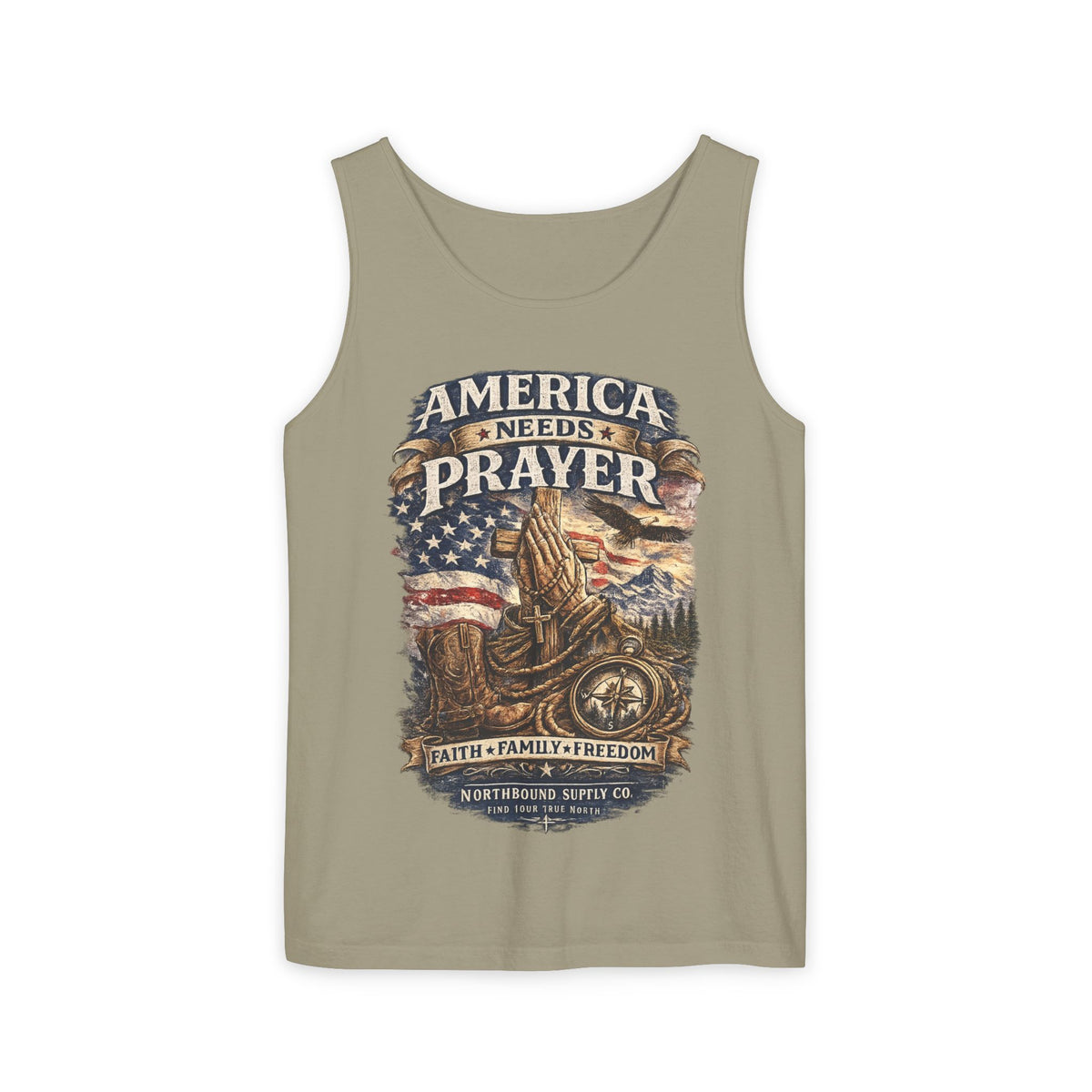 America Needs Prayer Tank Top —Northbound Supply Co. Patriotic Faith & Freedom Sleeveless Tee