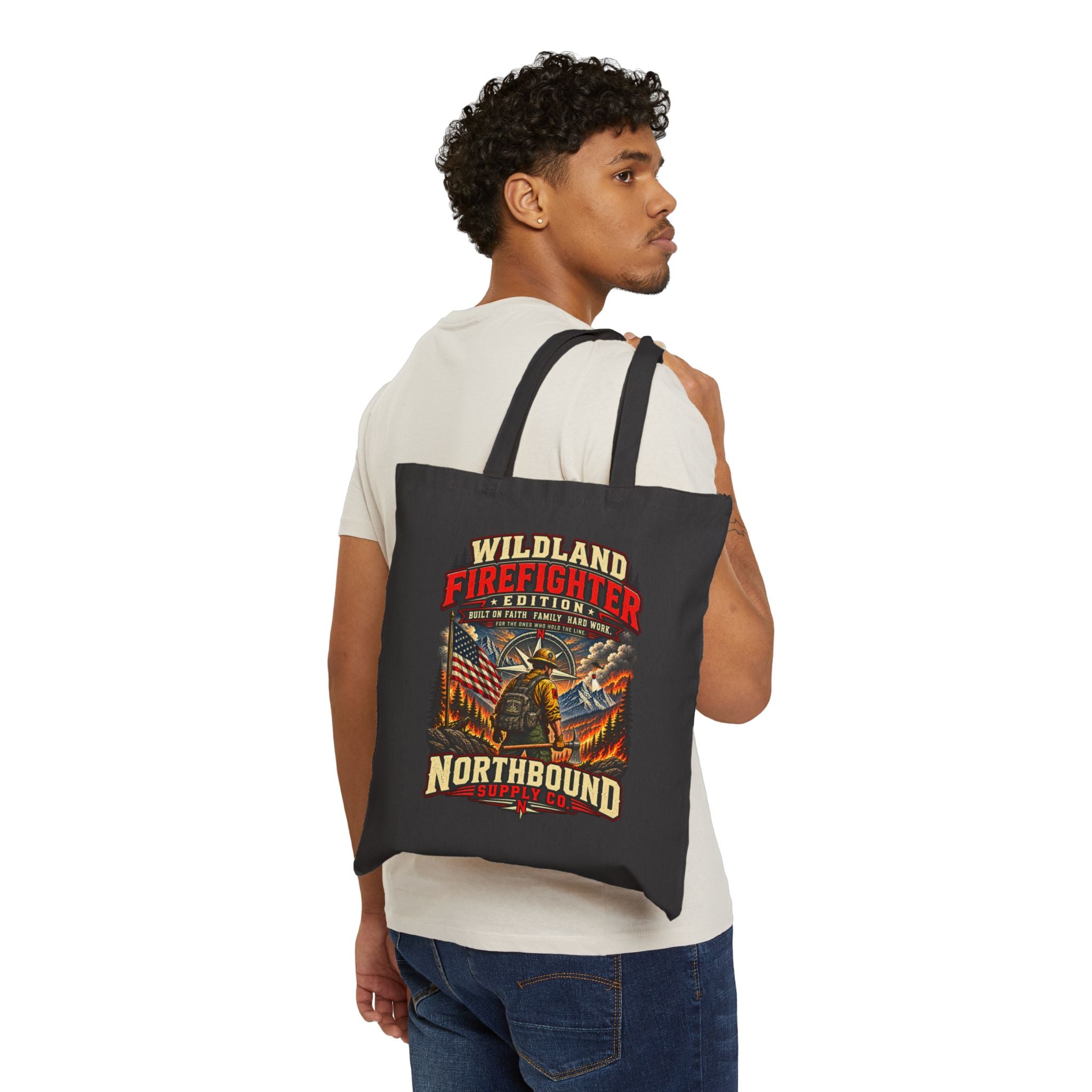 Wildland Firefighter Badge Cotton Tote — Forest Fire Rescue Canvas Bag