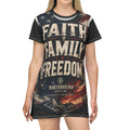 Faith Family Freedom Graphic T-Shirt Dress — Patriotic Christian AOP Dress