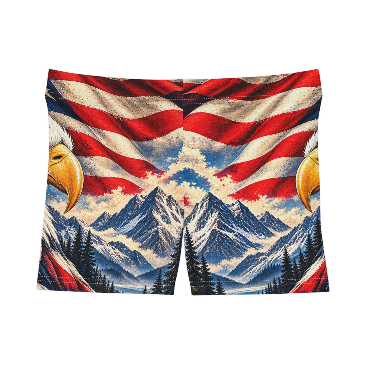 Patriotic Eagle Women's Shorts —Northbound Supply American Flag Mountains AOP