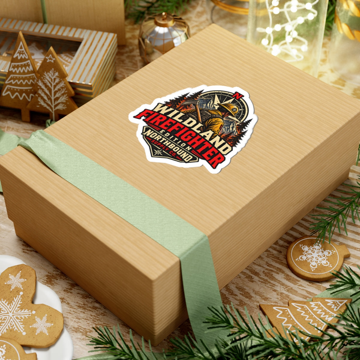 Wildland Firefighter Kiss-Cut Sticker — Retro Forest Firefighter Badge