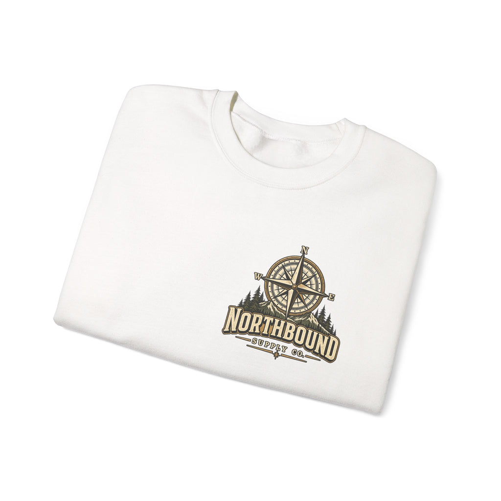 NS-004 Adventure Awaits Crewneck Sweatshirt — Northbound Supply Co. Compass Mountain Design