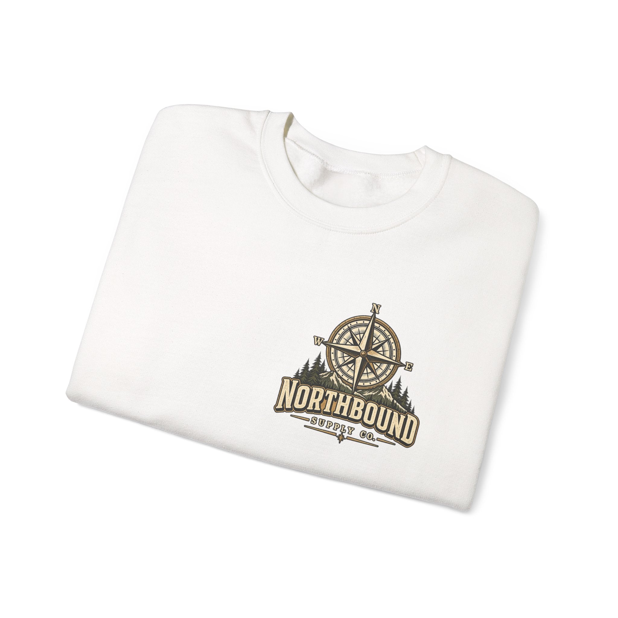 NS-004 Adventure Awaits Crewneck Sweatshirt — Northbound Supply Co. Compass Mountain Design