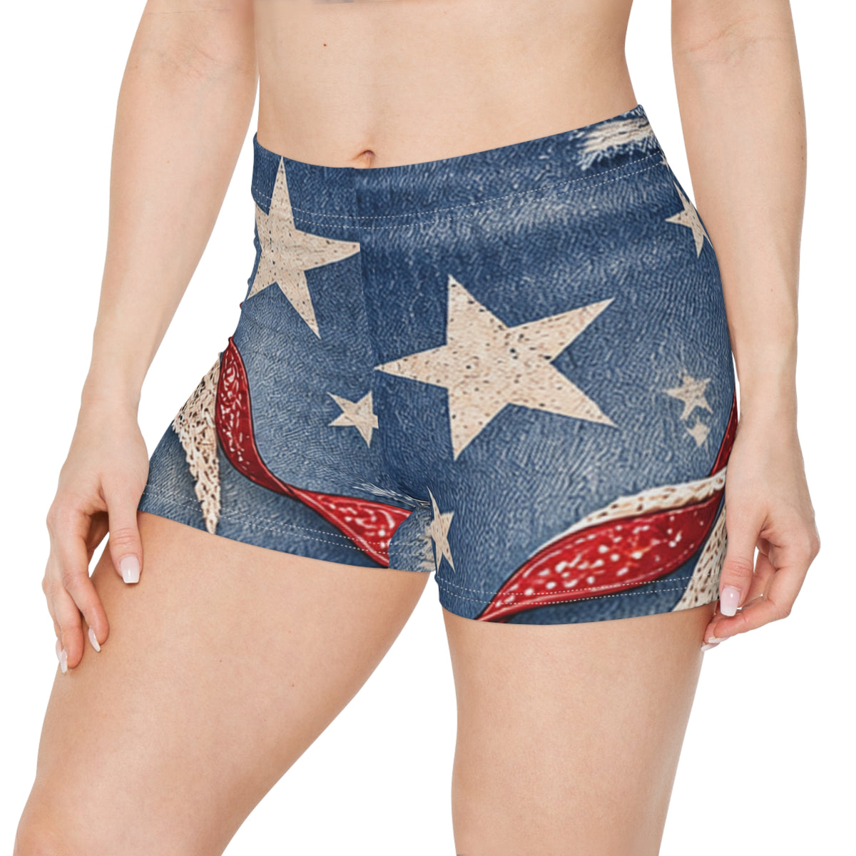 Western Bandana Denim Print Women's Shorts – Scenic Flag Lake Print