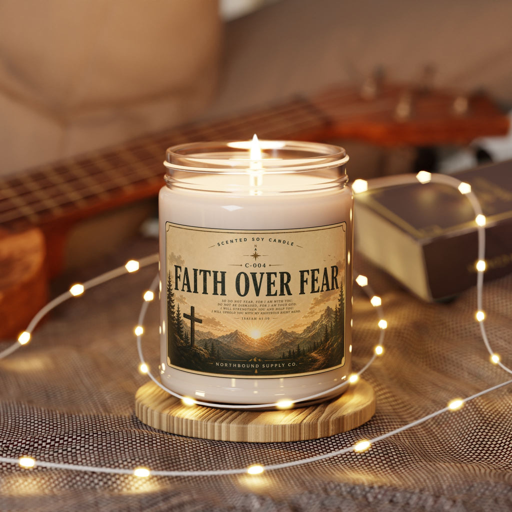 C-004 Faith Over Fear Soy Candle — Inspirational Scented 9oz Jar