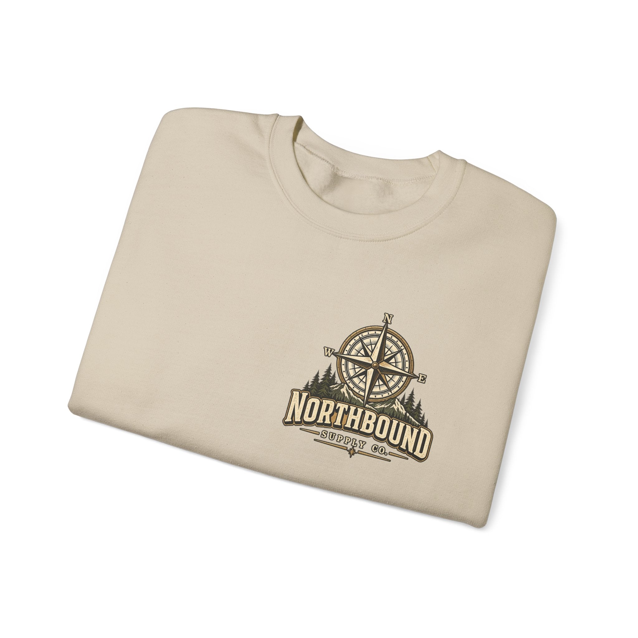NS-004 Adventure Awaits Crewneck Sweatshirt — Northbound Supply Co. Compass Mountain Design