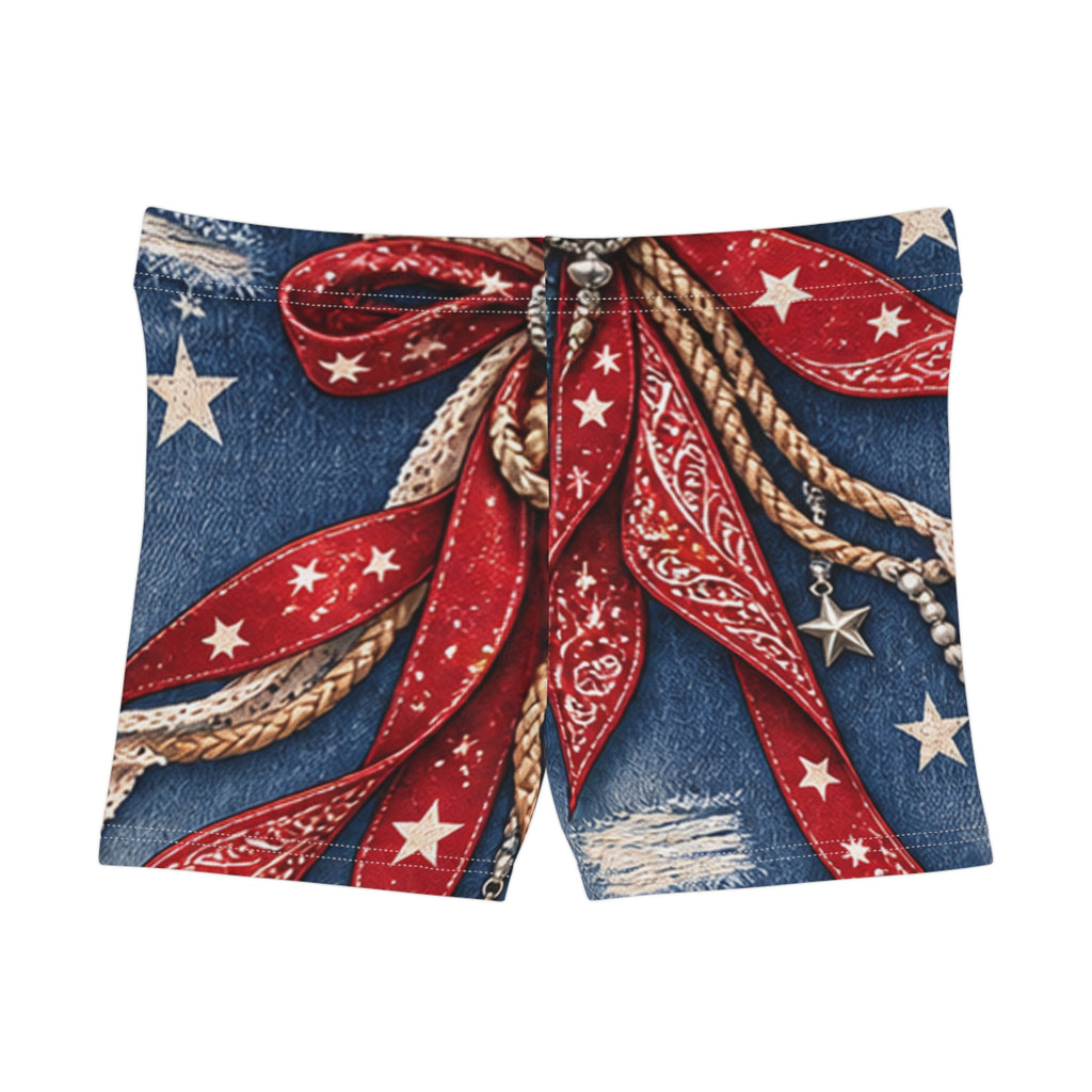 Western Bandana Denim Print Women's Shorts – Scenic Flag Lake Print