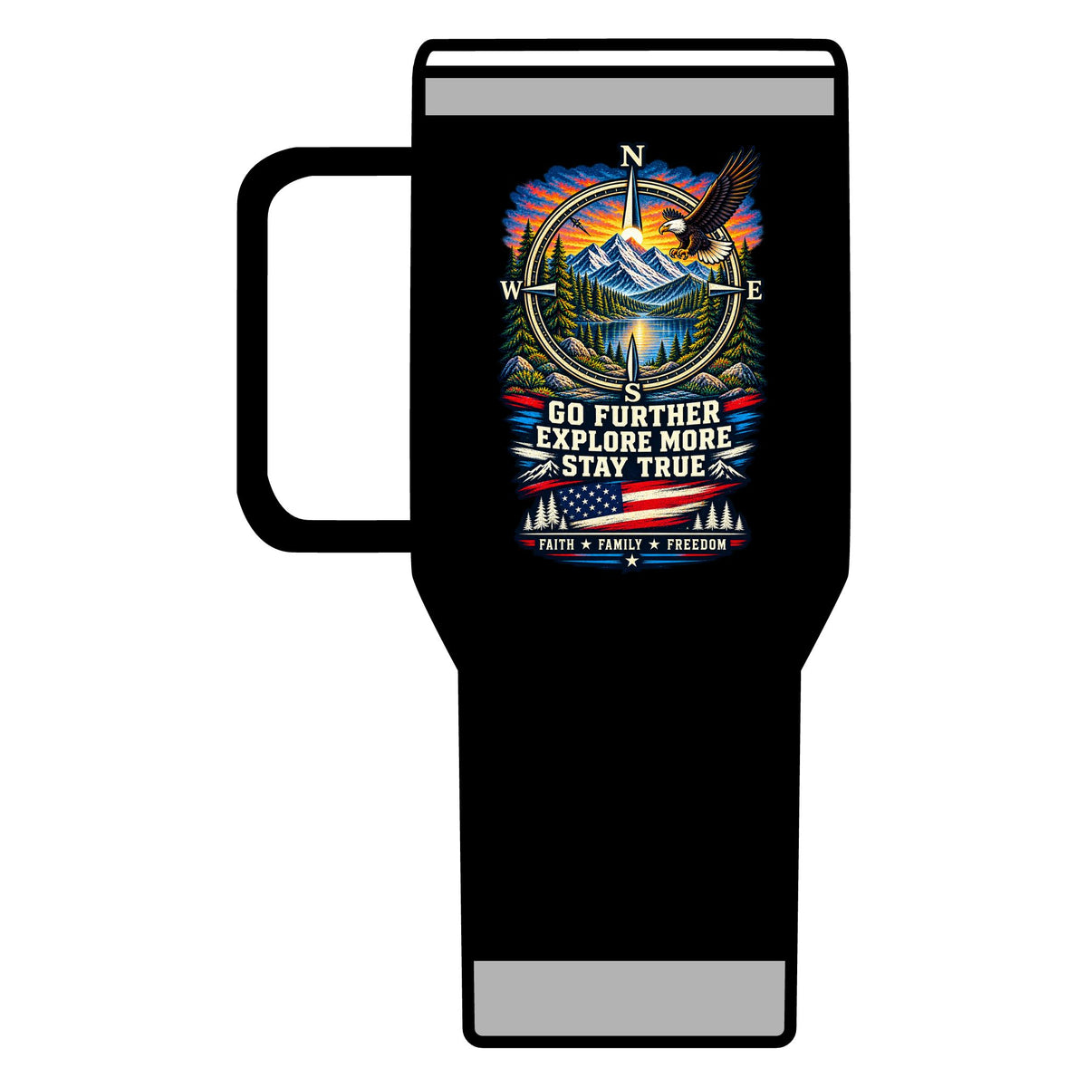 Adventure Awaits 20oz Travel Mug — Outdoor Camping Coffee Tumbler with Mountain & Compass Design