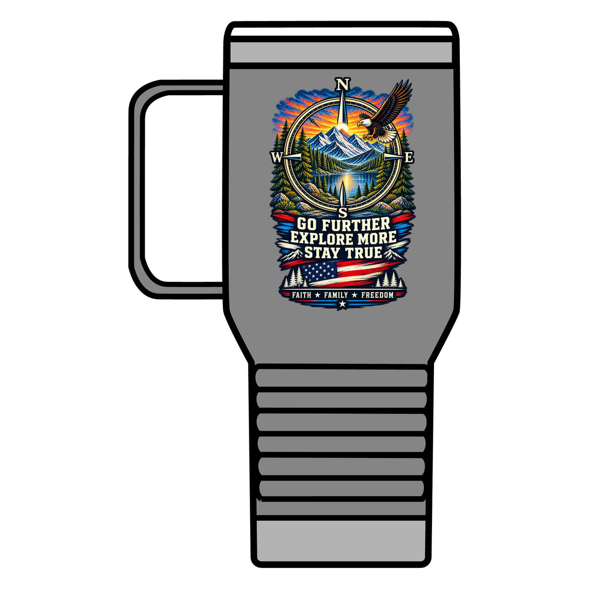 Adventure Awaits 20oz Travel Mug — Outdoor Camping Coffee Tumbler with Mountain & Compass Design