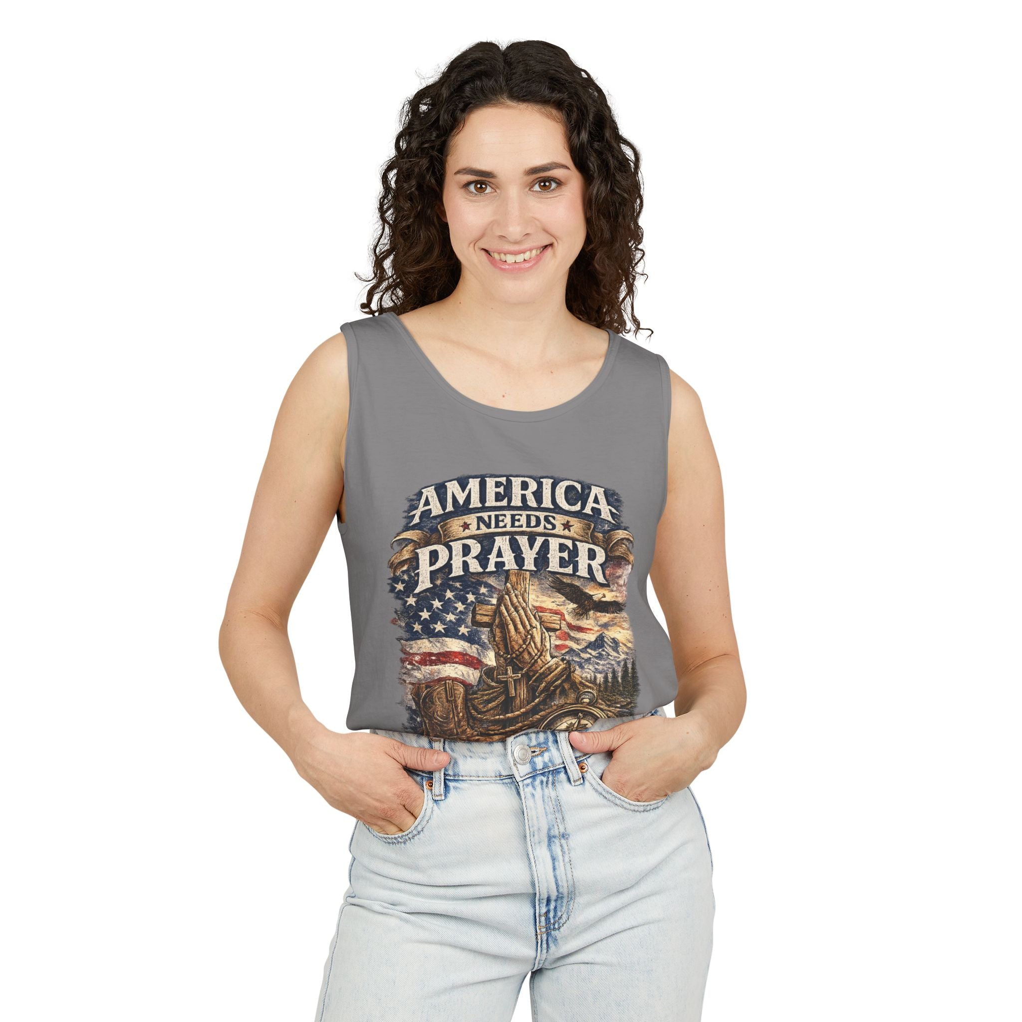 WG-010 America Needs Prayer Tank Top —Northbound Supply Co. Patriotic Faith & Freedom Sleeveless Tee