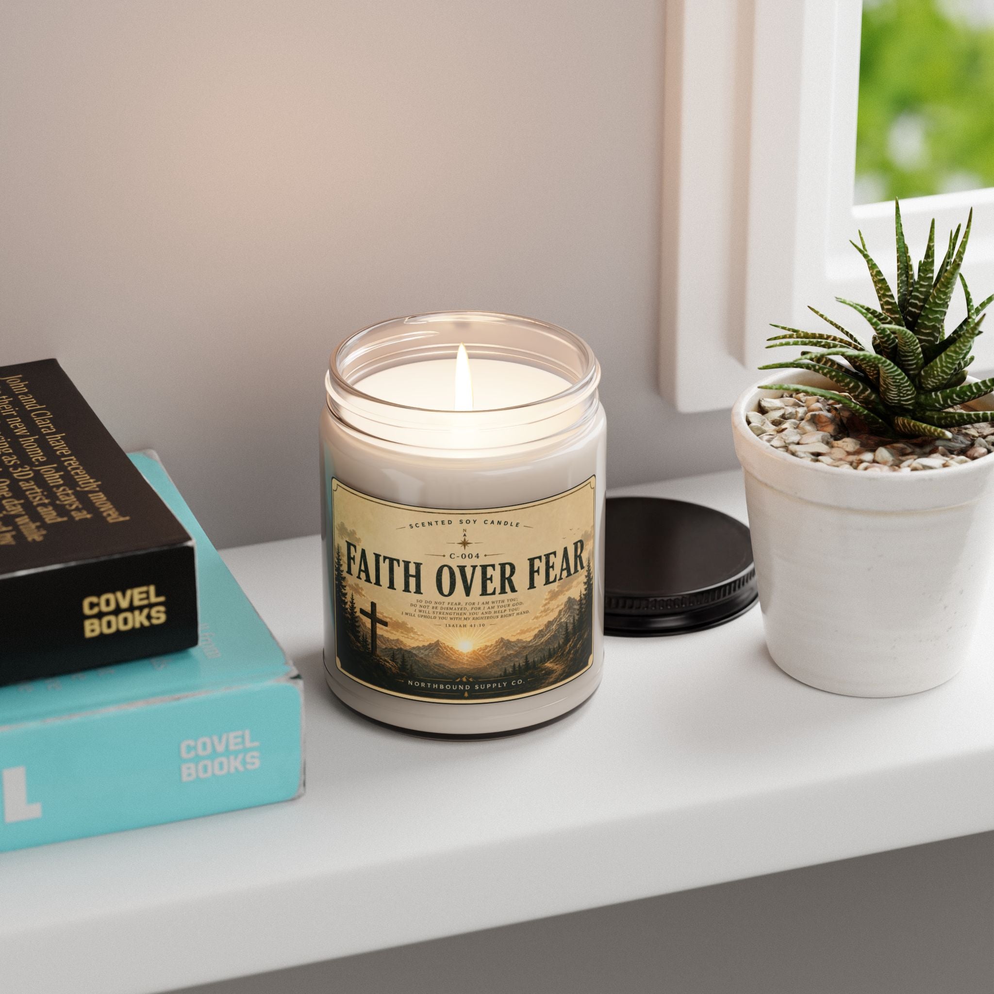 C-004 Faith Over Fear Soy Candle — Inspirational Scented 9oz Jar