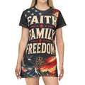 Faith Family Freedom Graphic T-Shirt Dress — Patriotic Christian AOP Dress