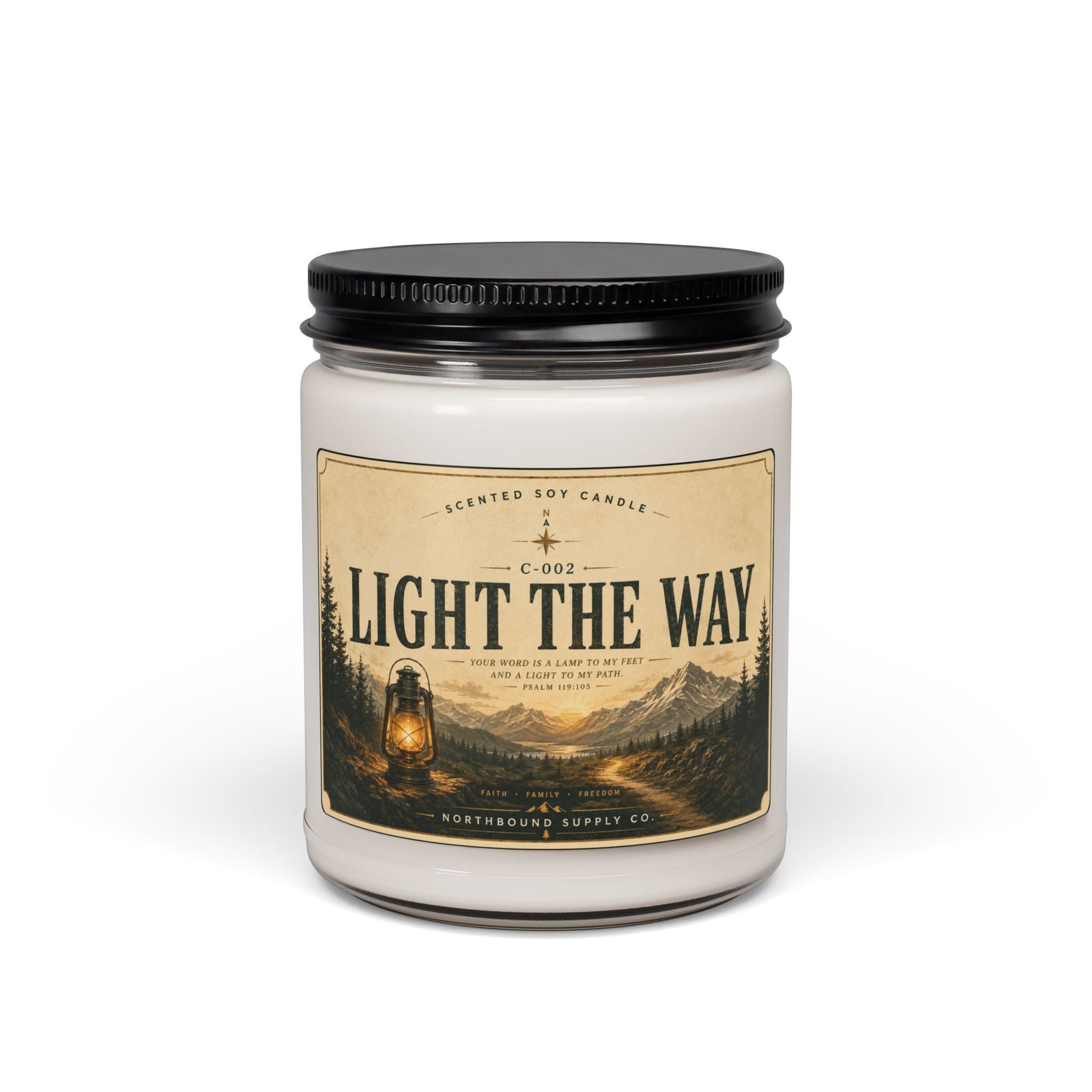 C-002 Light The Way Scented Soy Candle — 9oz Rustic Lantern Cabin Fragrance