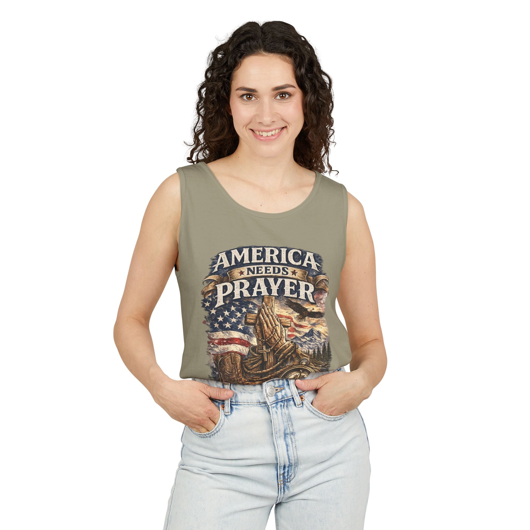 WG-010 America Needs Prayer Tank Top —Northbound Supply Co. Patriotic Faith & Freedom Sleeveless Tee