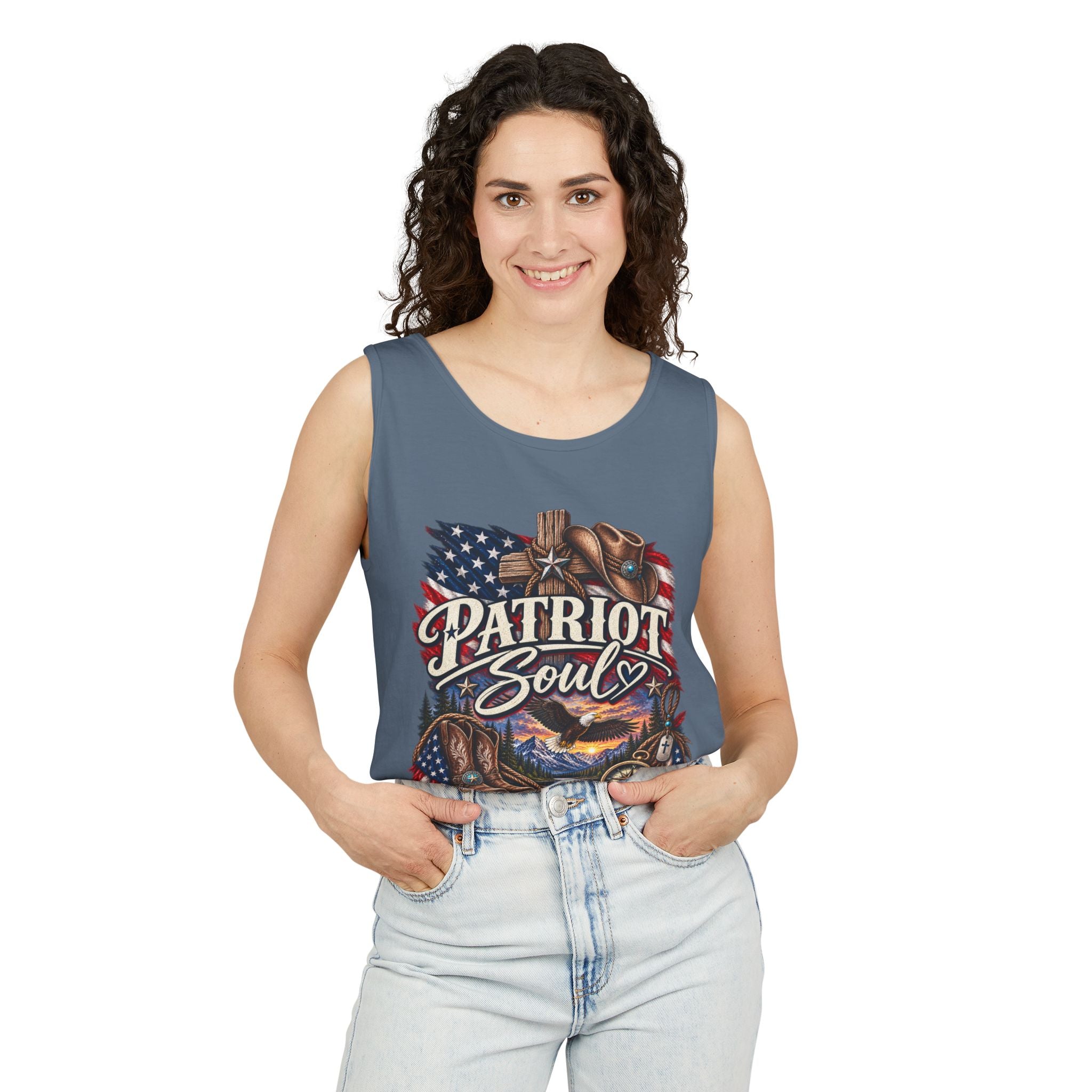 WG-009 Patriot Soul Tank Top —Northbound Supply Co. American Flag Eagle Motorcycle Vintage Graphic