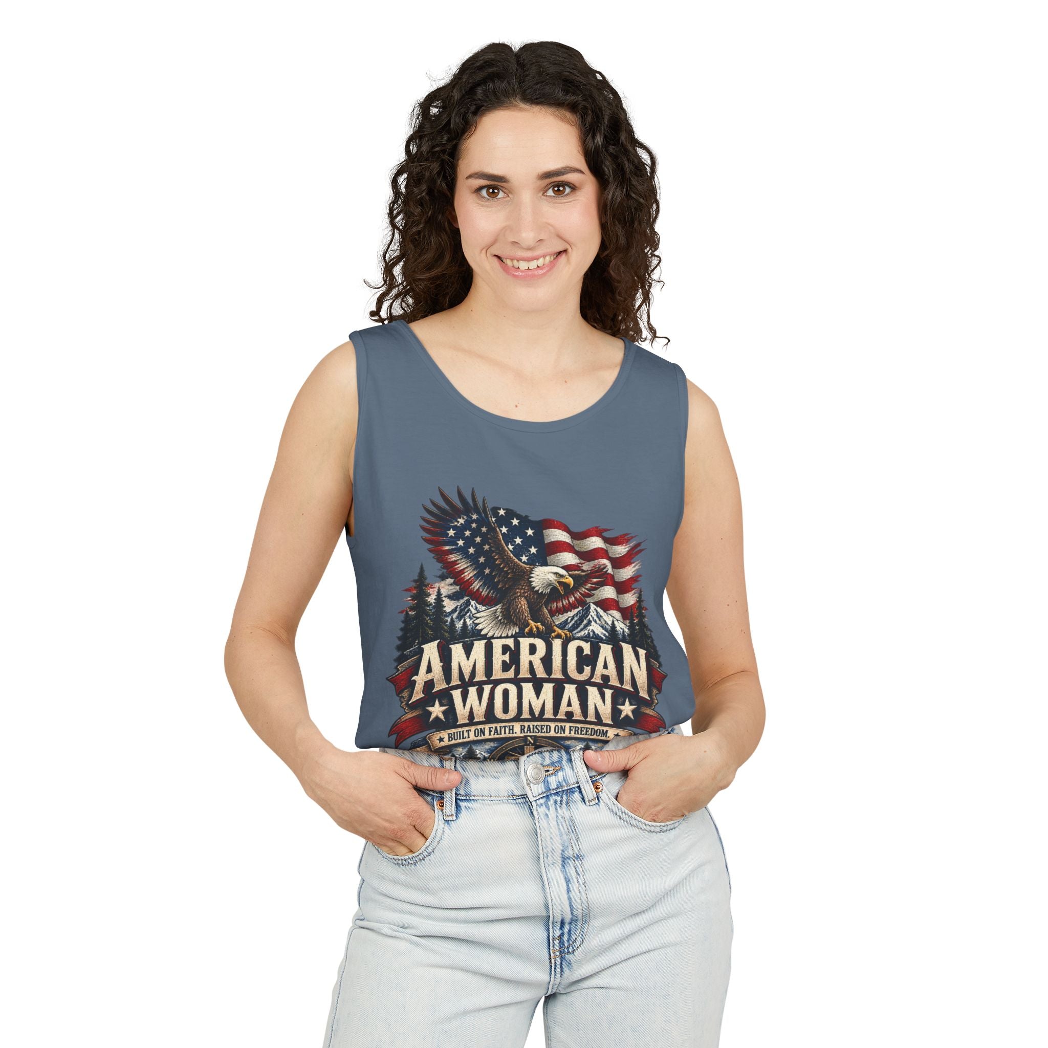 WG-006 American Woman Tank Top — Northbound Supply Co. Patriotic Eagle Flag Graphic