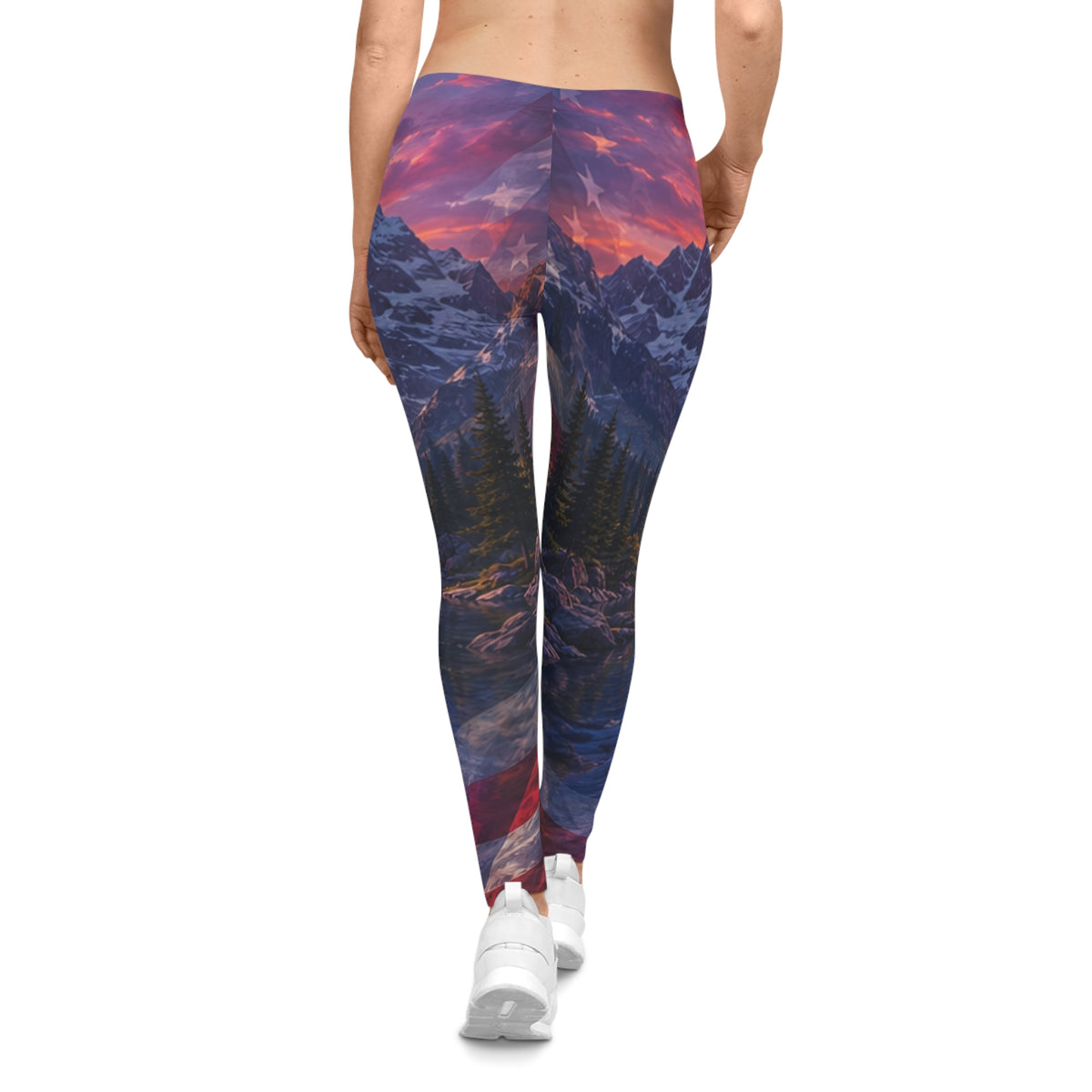 Patriotic Mountain Sunset Women's Leggings — Patriotic USA Stars & Stripes All-Over Print