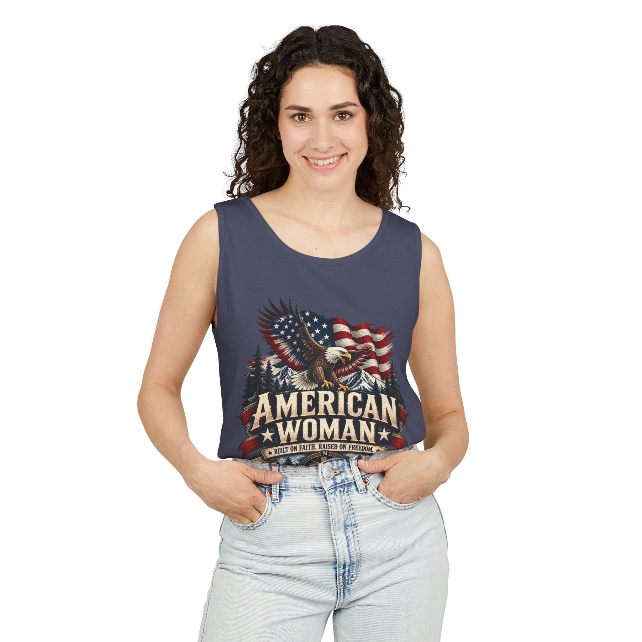 WG-006 American Woman Tank Top — Northbound Supply Co. Patriotic Eagle Flag Graphic