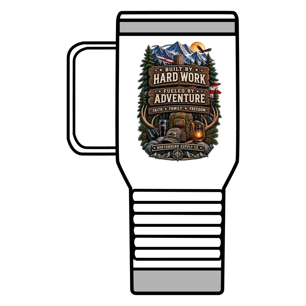 Into the Wild 20oz Travel Mug — Adventure & Outdoors Campfire Design