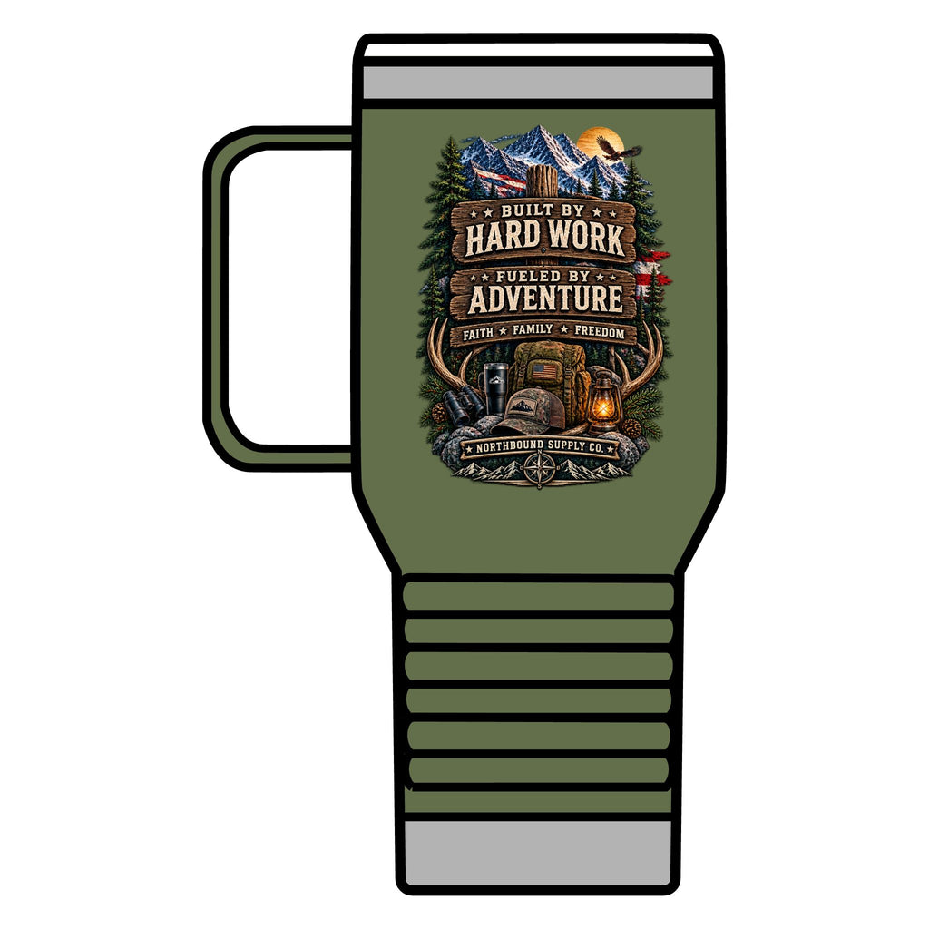 Into the Wild 20oz Travel Mug — Adventure & Outdoors Campfire Design