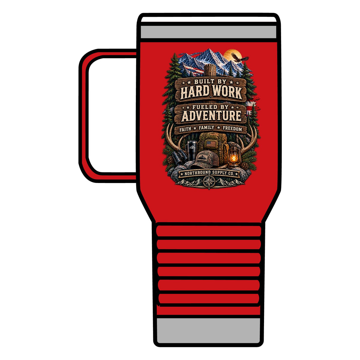 Into the Wild 20oz Travel Mug — Adventure & Outdoors Campfire Design