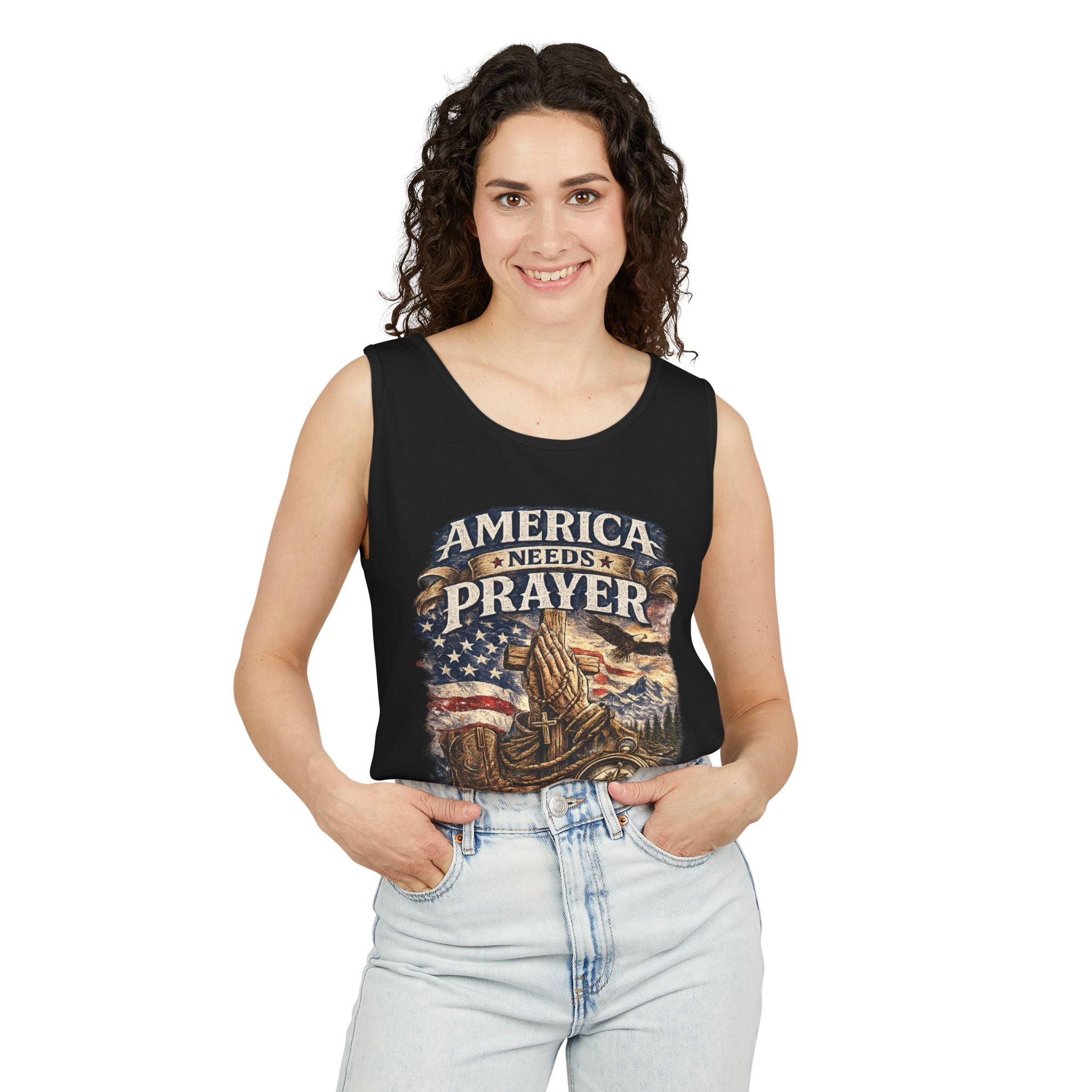 WG-010 America Needs Prayer Tank Top —Northbound Supply Co. Patriotic Faith & Freedom Sleeveless Tee