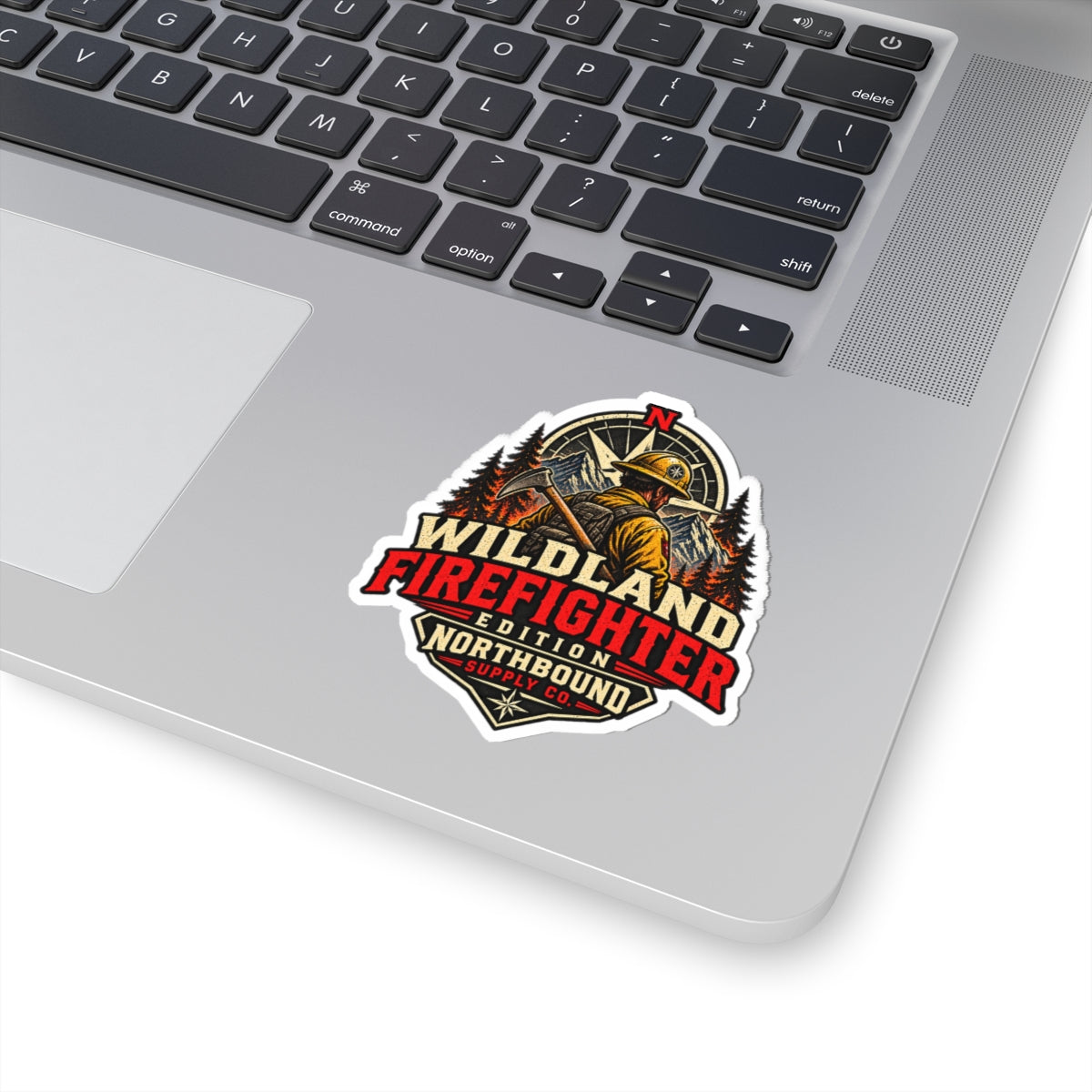 Wildland Firefighter Kiss-Cut Sticker — Retro Forest Firefighter Badge