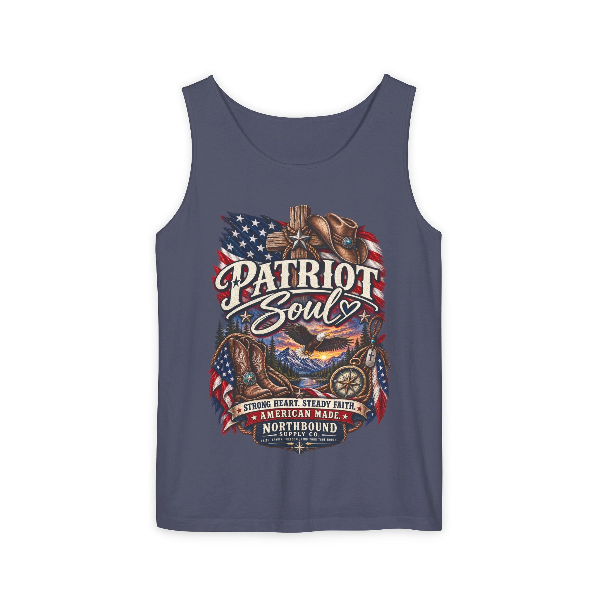 WG-009 Patriot Soul Tank Top —Northbound Supply Co. American Flag Eagle Motorcycle Vintage Graphic