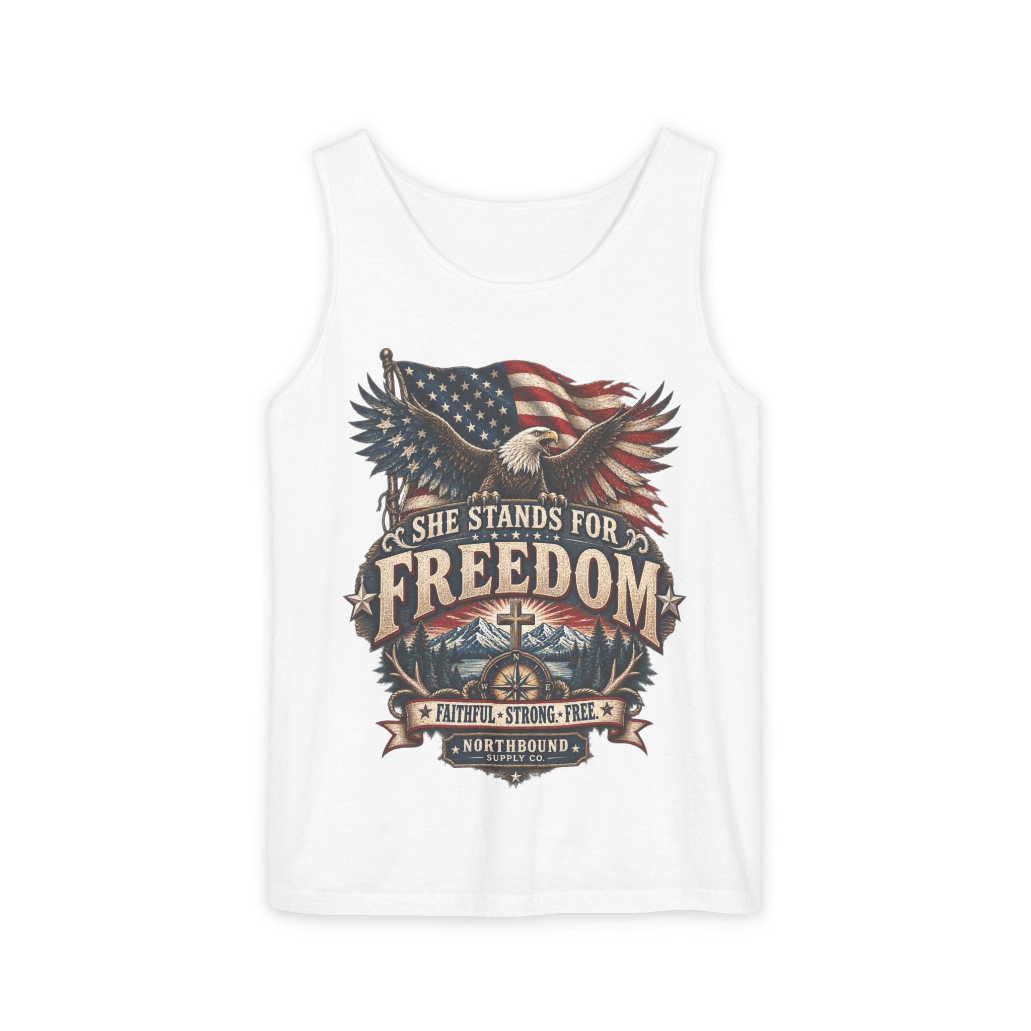 WG-005 Freedom Eagle Tank Top — Northbound Supply Co."She Stands for Freedom" Patriotic American Flag Tank