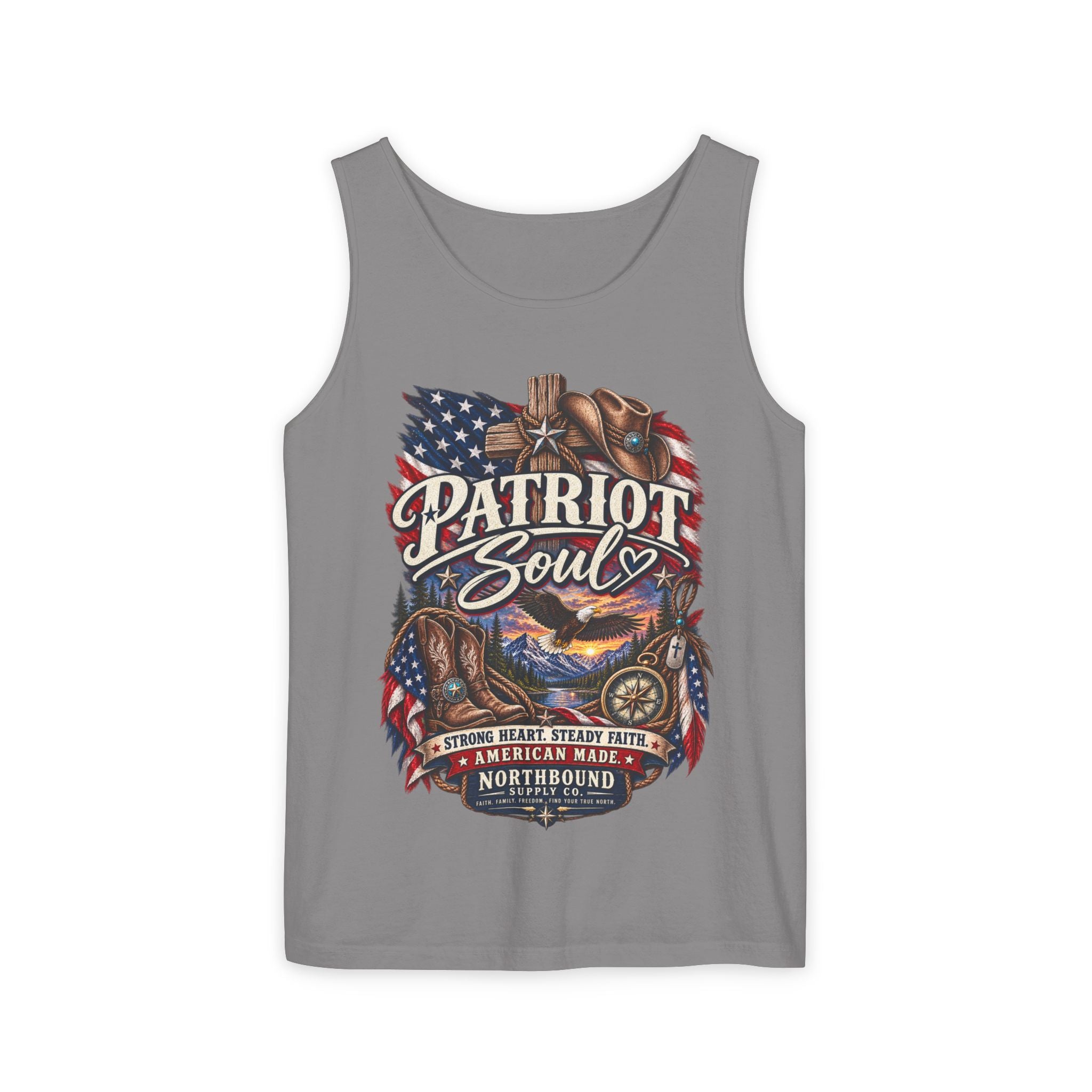 WG-009 Patriot Soul Tank Top —Northbound Supply Co. American Flag Eagle Motorcycle Vintage Graphic
