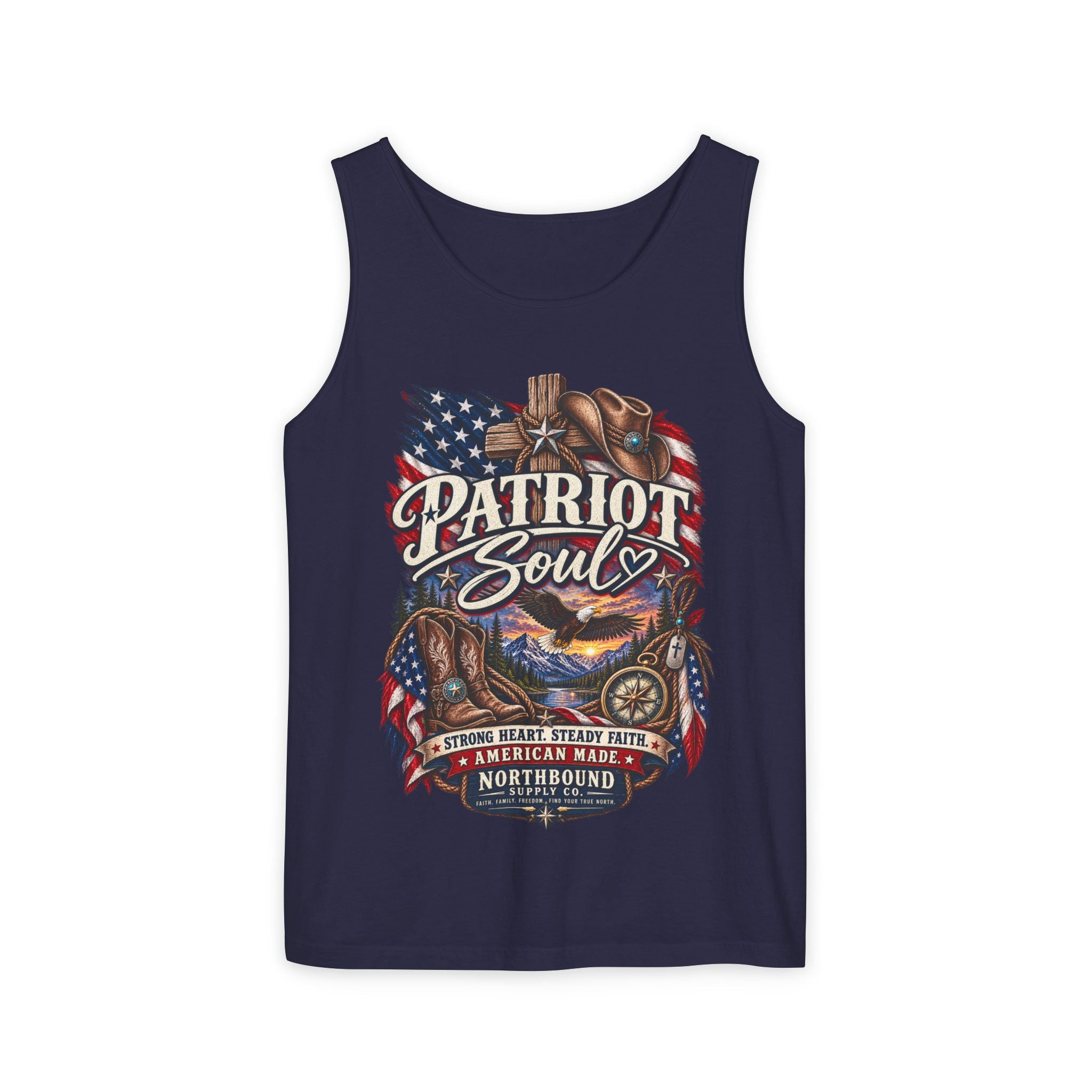 WG-009 Patriot Soul Tank Top —Northbound Supply Co. American Flag Eagle Motorcycle Vintage Graphic