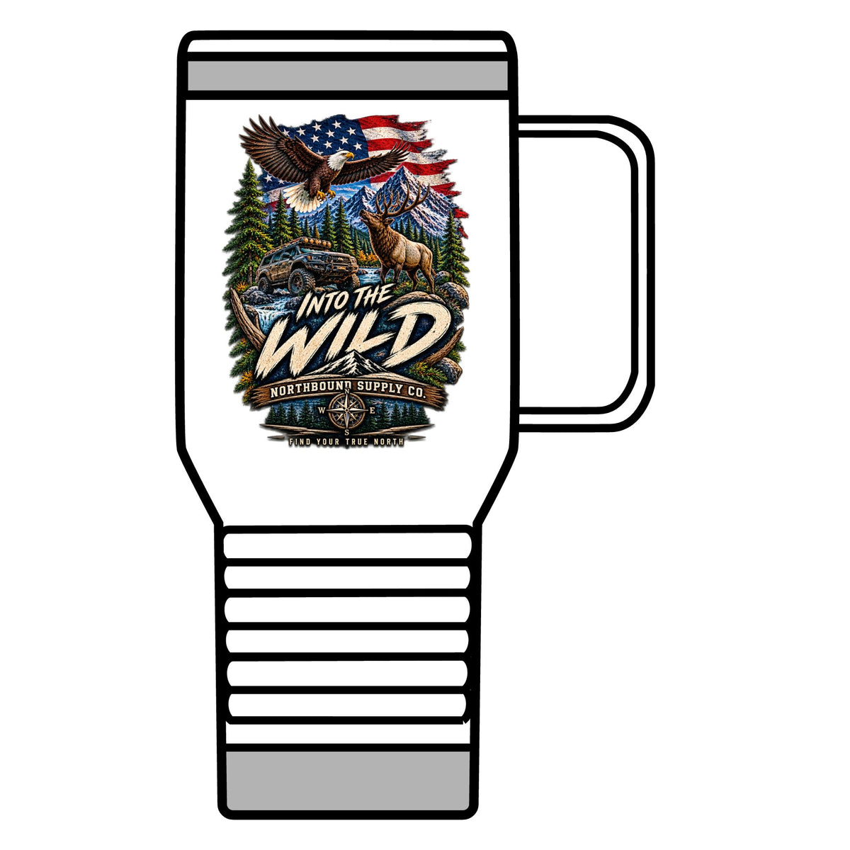 Into the Wild 20oz Travel Mug — Adventure & Outdoors Campfire Design
