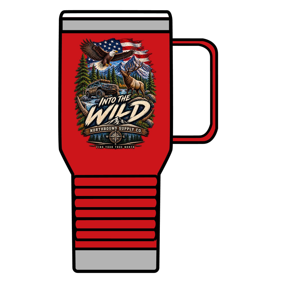 Into the Wild 20oz Travel Mug — Adventure & Outdoors Campfire Design