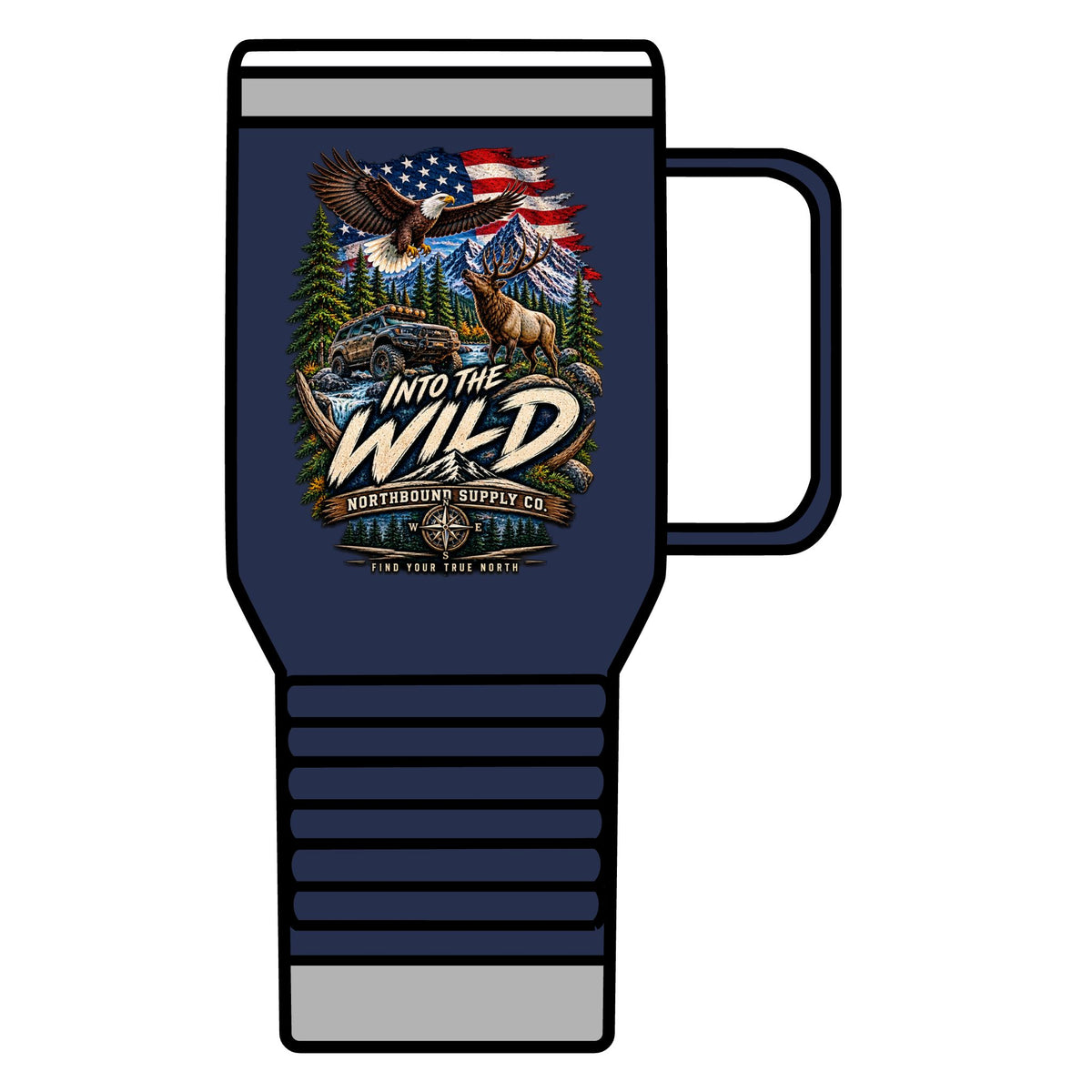 Into the Wild 20oz Travel Mug — Adventure & Outdoors Campfire Design
